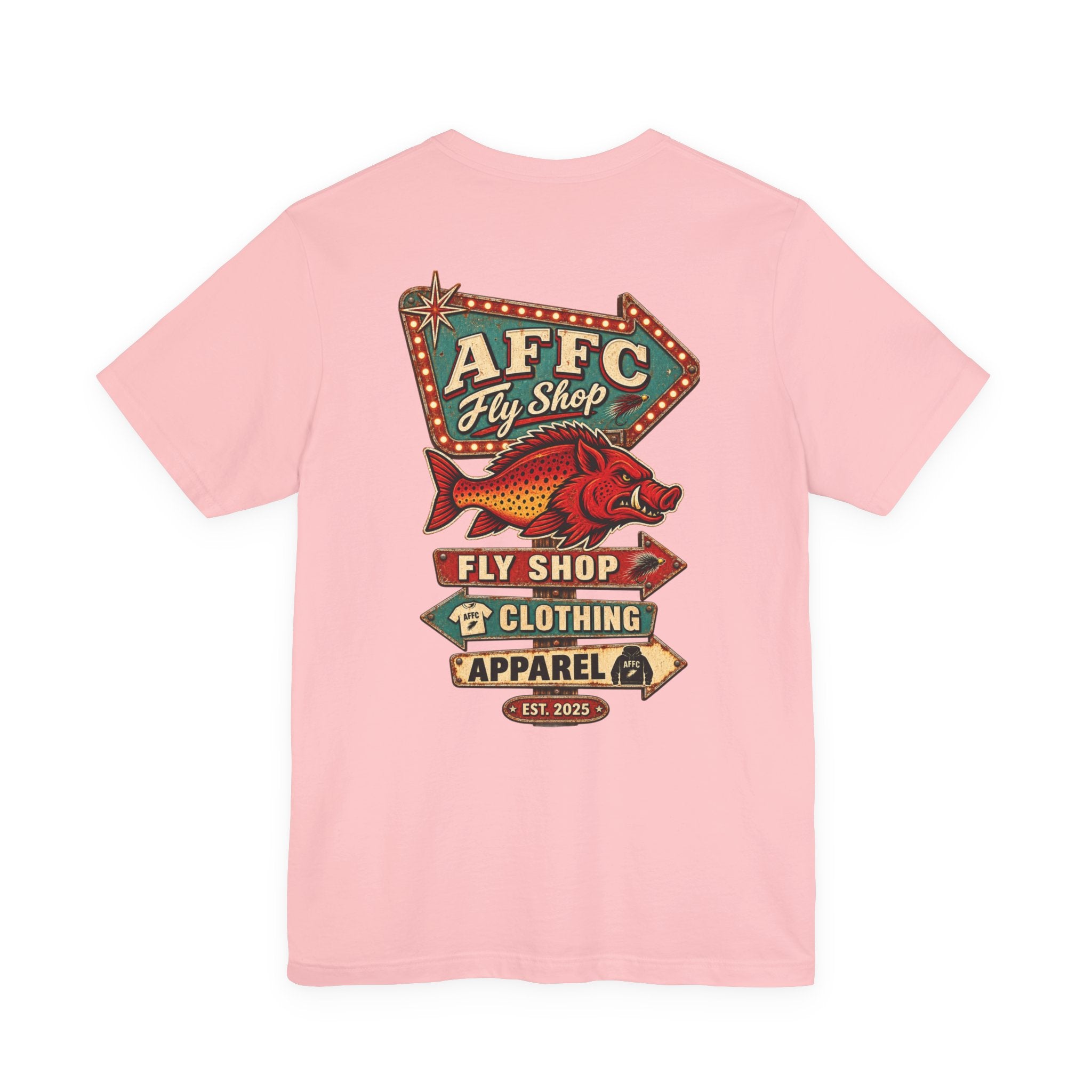 Athletic Fit Runs Small AFFCC Fly Shop T-Shirt — Retro Fish Sign Graphic Tee (AFFC Fly Shop)