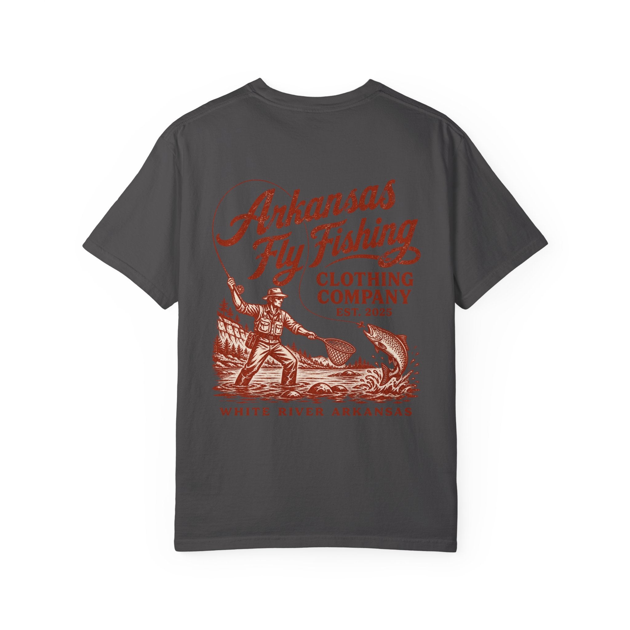 AFFC Arkansas Fly Fishing Hog/Trout Patch T-Shirt | Small Chest Graphic Large Back Graphic