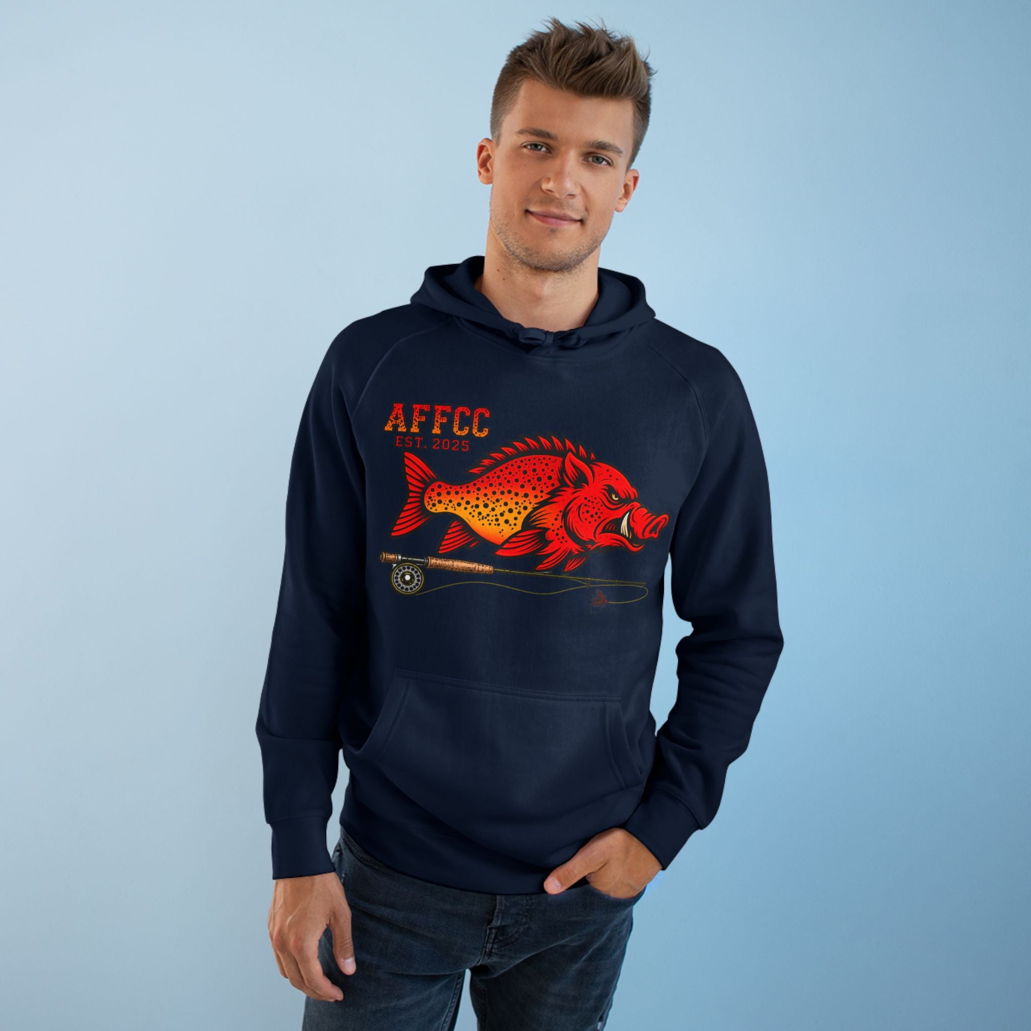 Arkansas Fly Fishing Clothing Company Hoodie — AFFCC EST. 2025 Hog/Trout With Rod Graphic