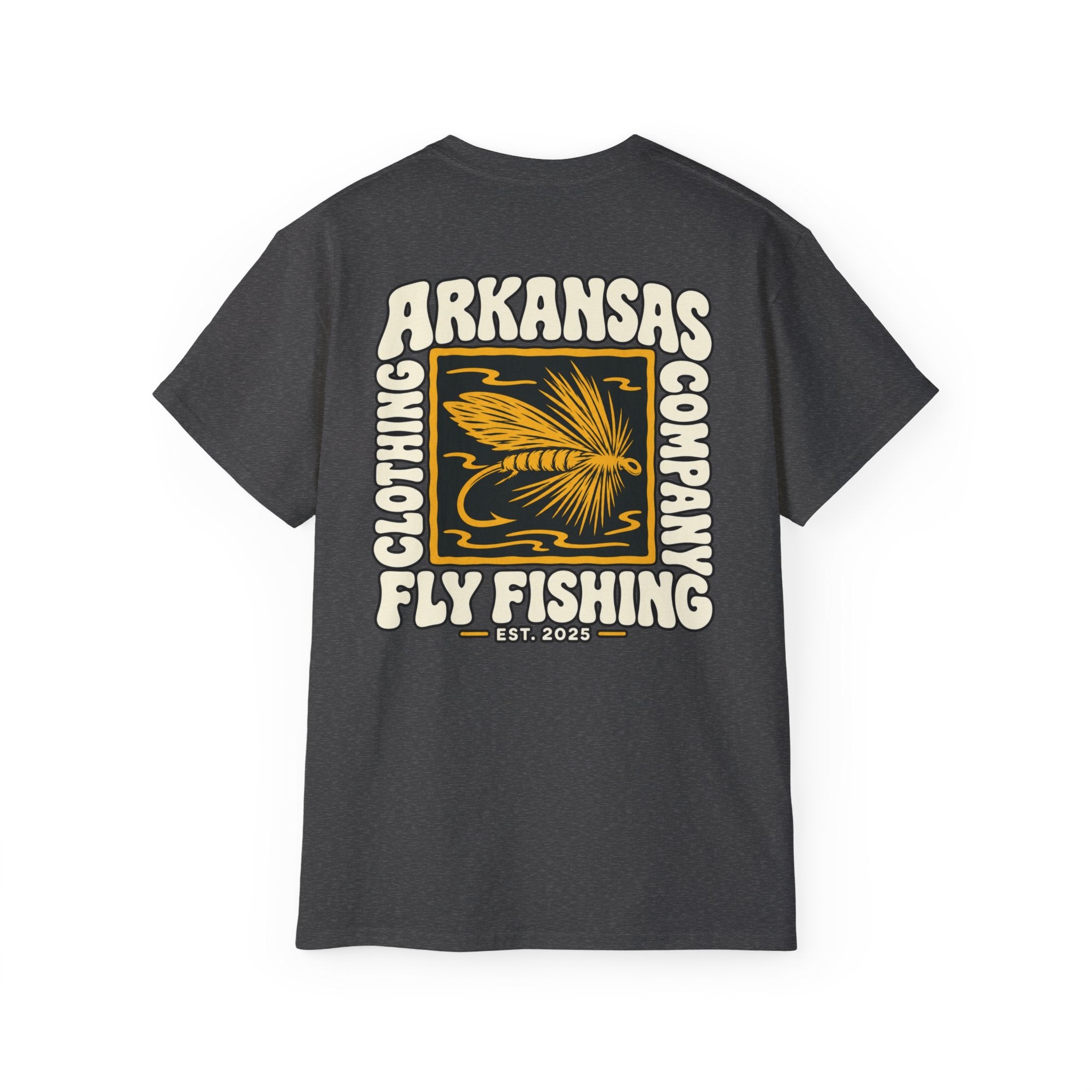 Arkansas Fly Fishing Clothing Company Square Graphic T-Shirt — Arkansas Clothing Company Vintage Fly Design