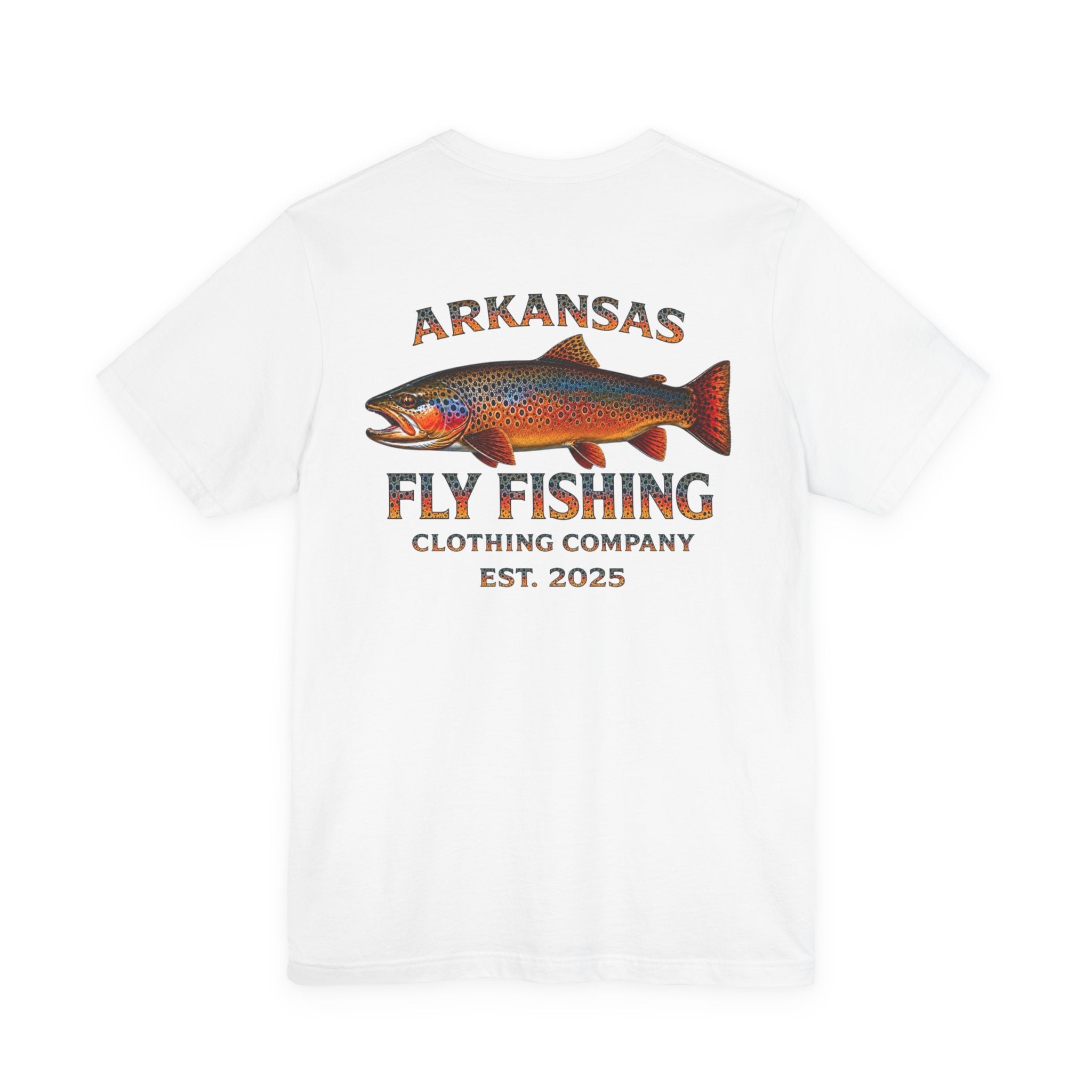 Athletic fit Runs Small AFFCC Arkansas Fly Fishing Tee – Brown Trout Graphic Short Sleeve Shirt