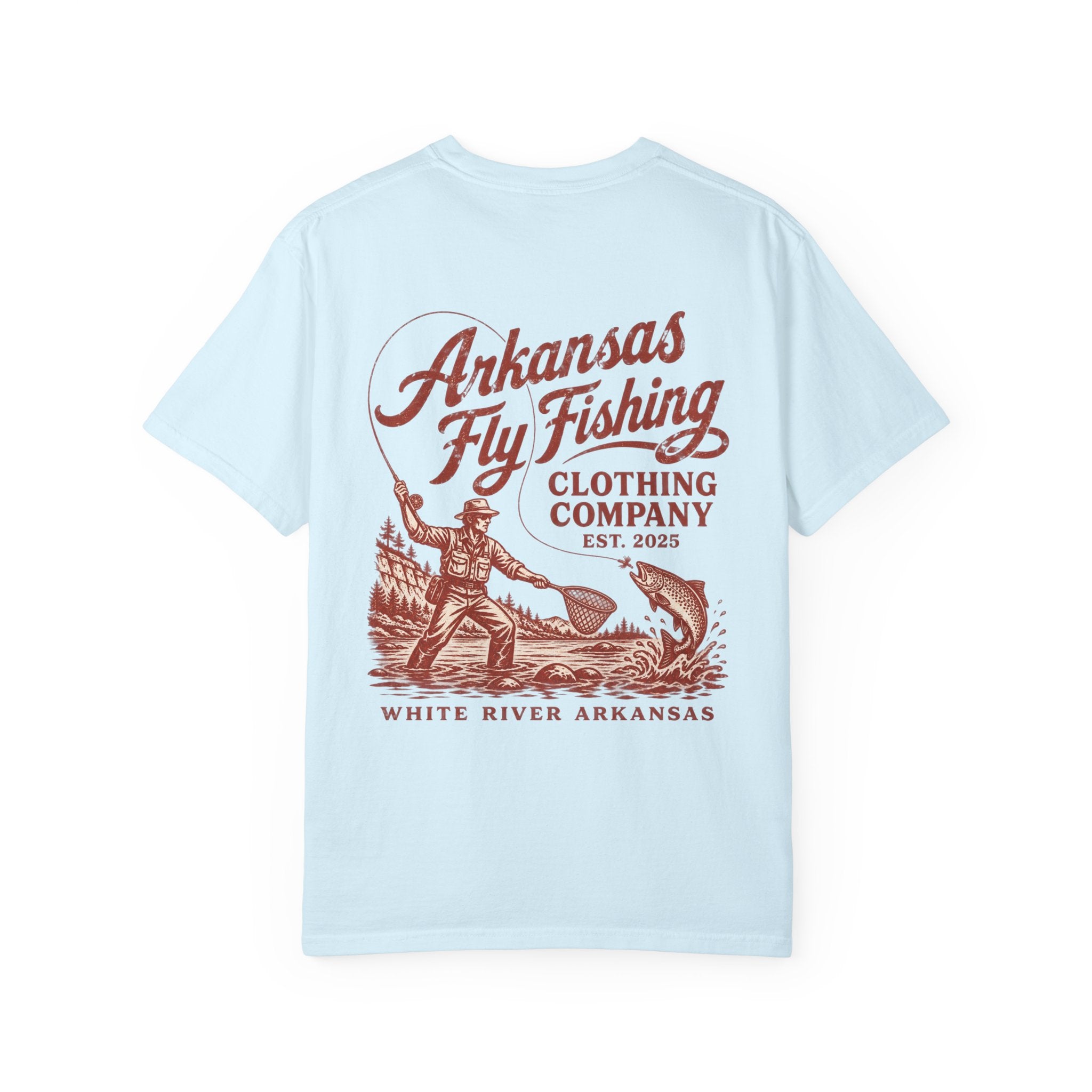 AFFC Arkansas Fly Fishing Hog/Trout Patch T-Shirt | Small Chest Graphic Large Back Graphic