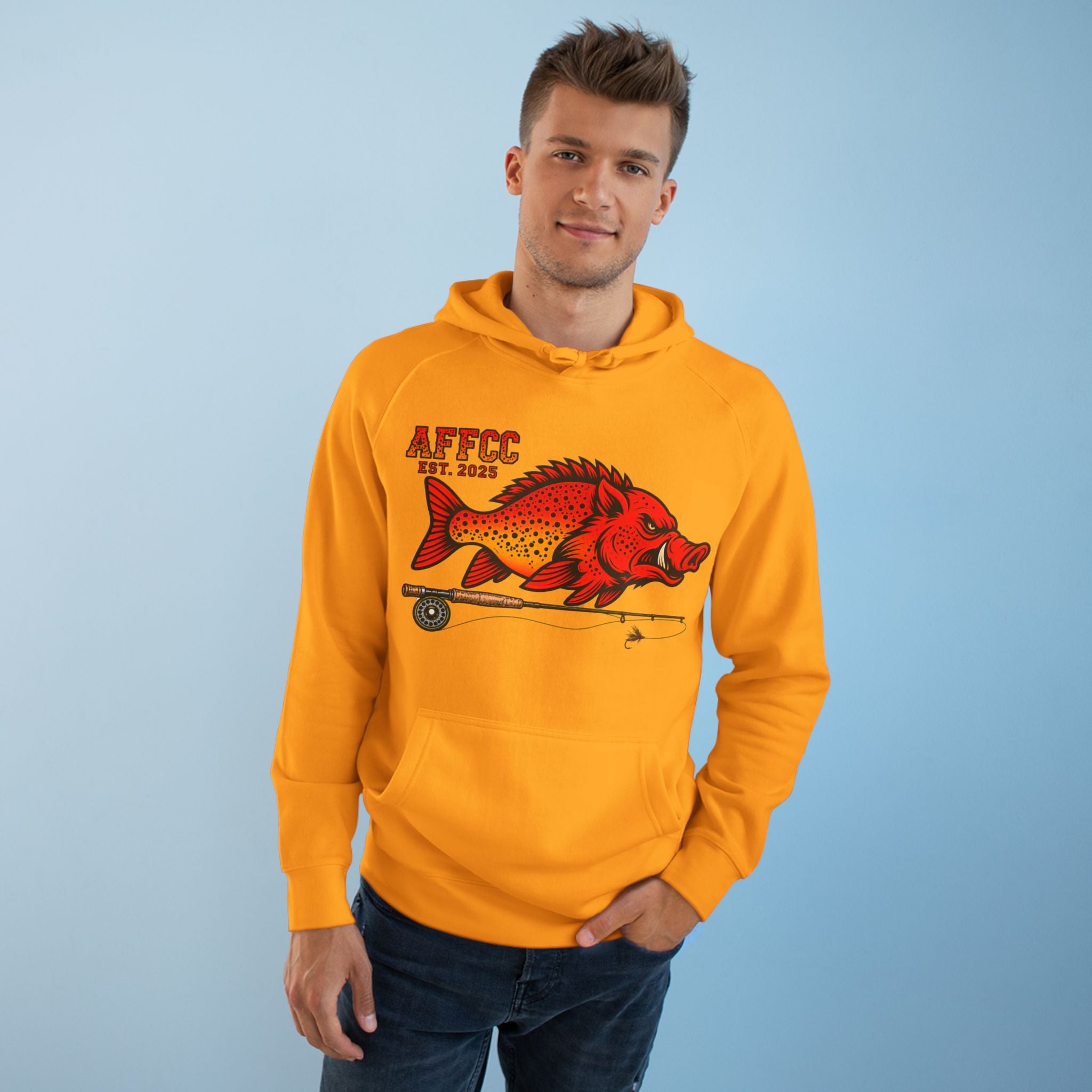 Arkansas Fly Fishing Clothing Company Hoodie — AFFCC EST. 2025 Hog/Trout With Rod Graphic