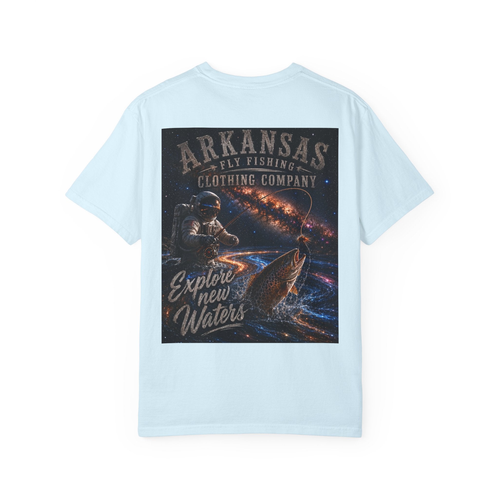 Astronaut Arkansas Fly Fishing Clothing Company T-Shirt — "Explore New Water" Graphic Tee