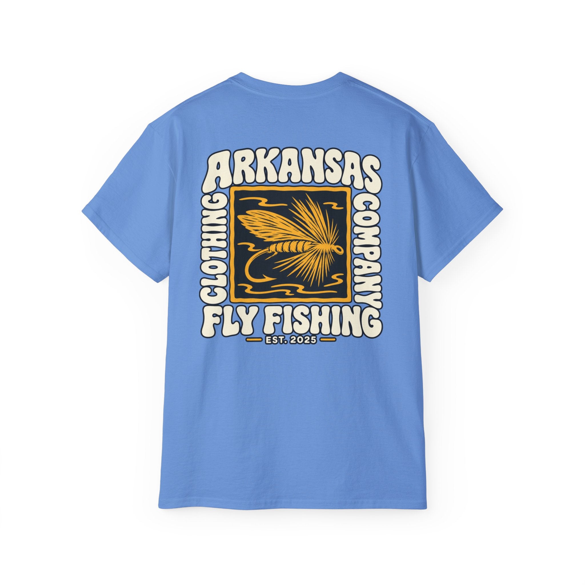 Arkansas Fly Fishing Clothing Company Square Graphic T-Shirt — Arkansas Clothing Company Vintage Fly Design