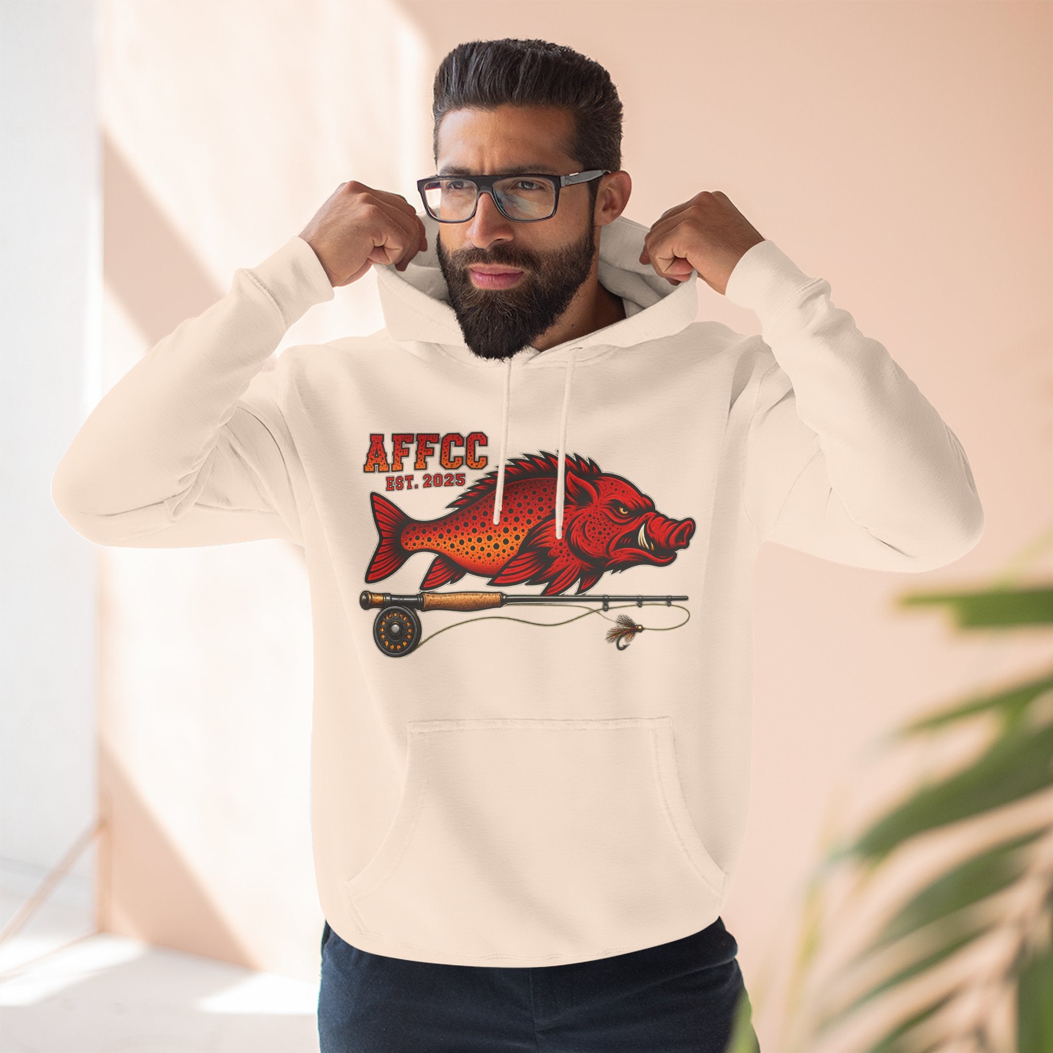 AFFCC Logo Hoodie — 'AFFCC' Hog/Trout Fly Rod Design