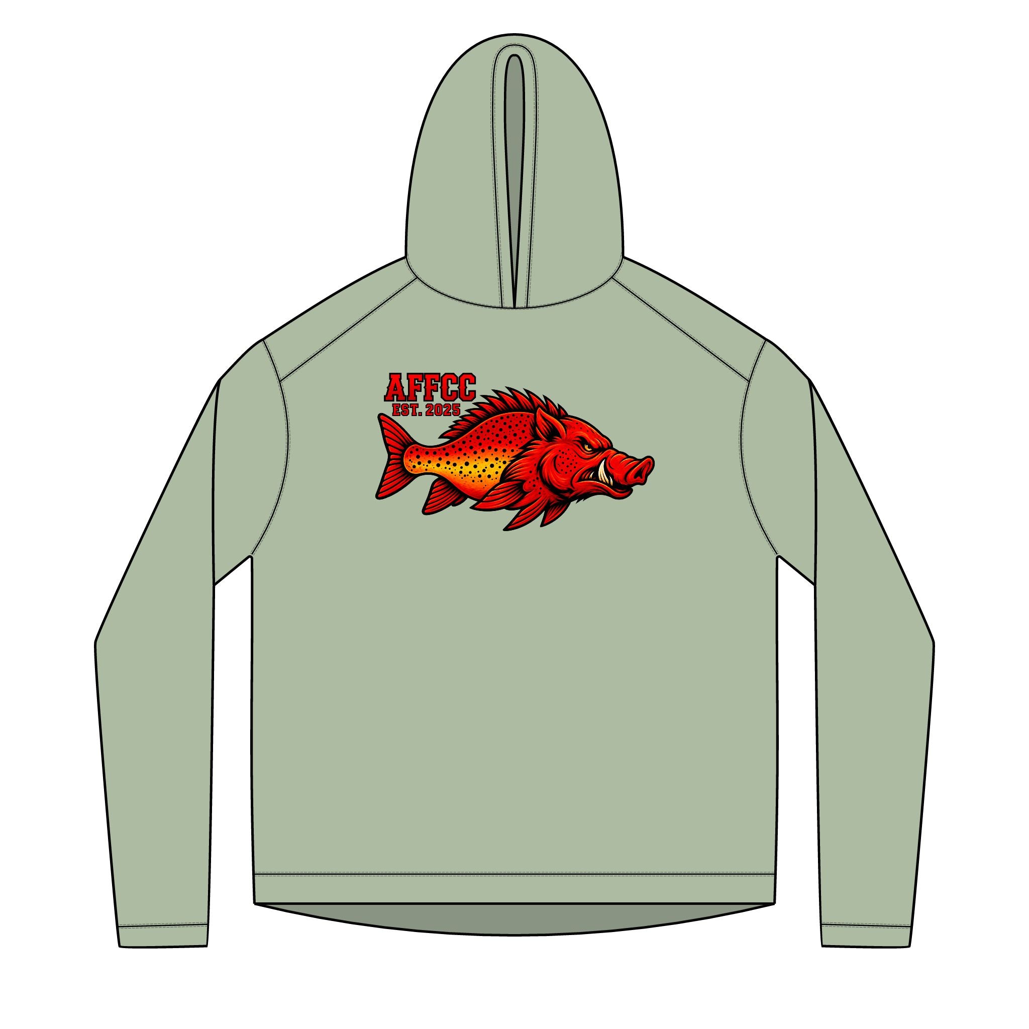 AFFCC Sun Hoodie Hog/Trout Logo – Red Hog/Trout Graphic (AFCC)