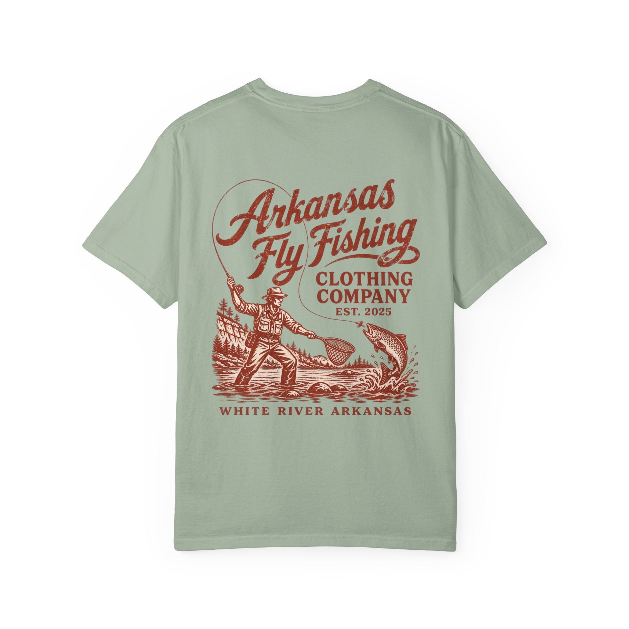 AFFC Arkansas Fly Fishing Hog/Trout Patch T-Shirt | Small Chest Graphic Large Back Graphic