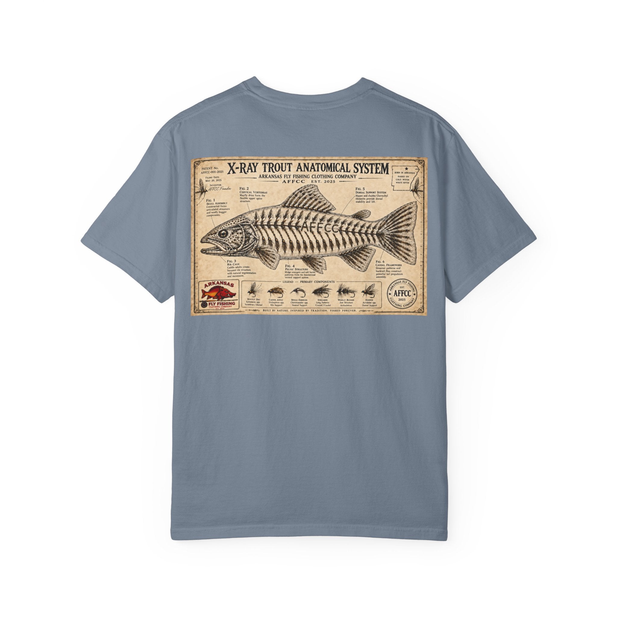 Arkansas Fly Fishing Clothing Company T-Shirt — X-Ray Trout Anatomy Graphic