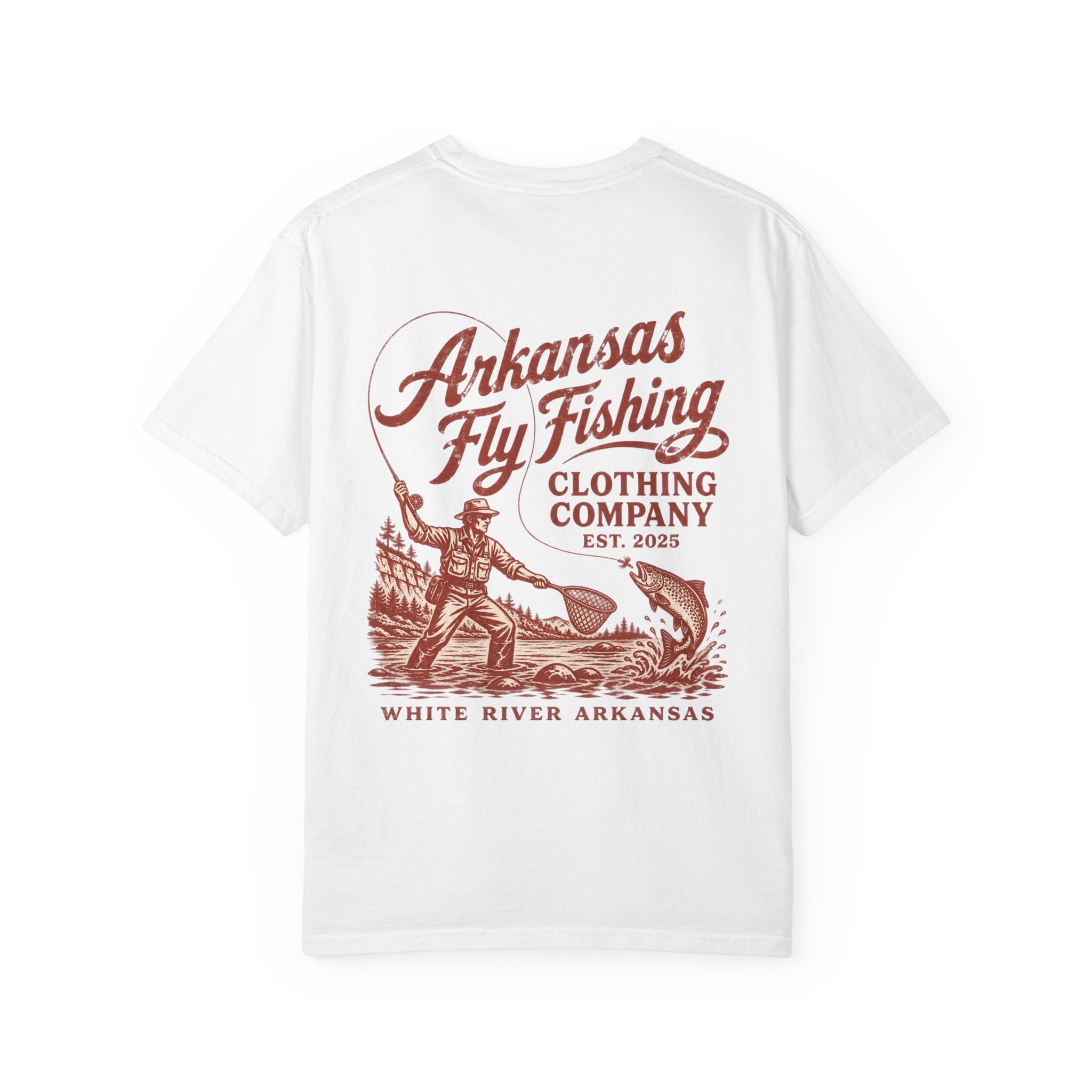 AFFC Arkansas Fly Fishing Hog/Trout Patch T-Shirt | Small Chest Graphic Large Back Graphic