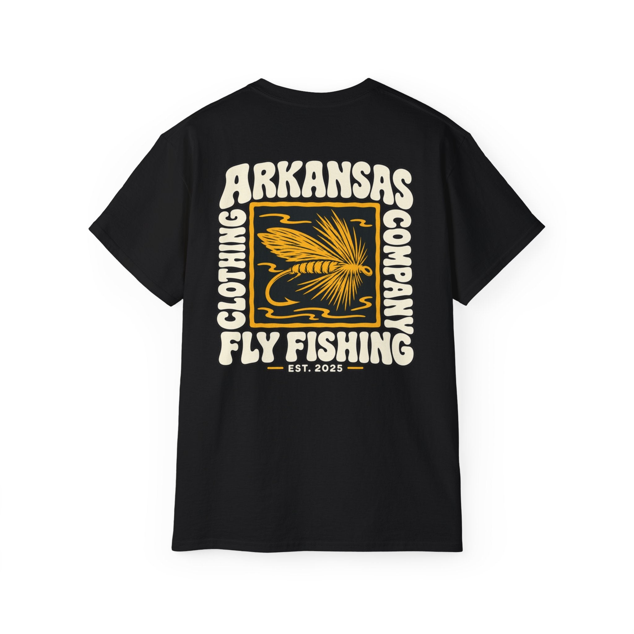 Arkansas Fly Fishing Clothing Company Square Graphic T-Shirt — Arkansas Clothing Company Vintage Fly Design
