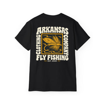 Arkansas Fly Fishing Clothing Company Square Graphic T-Shirt — Arkansas Clothing Company Vintage Fly Design