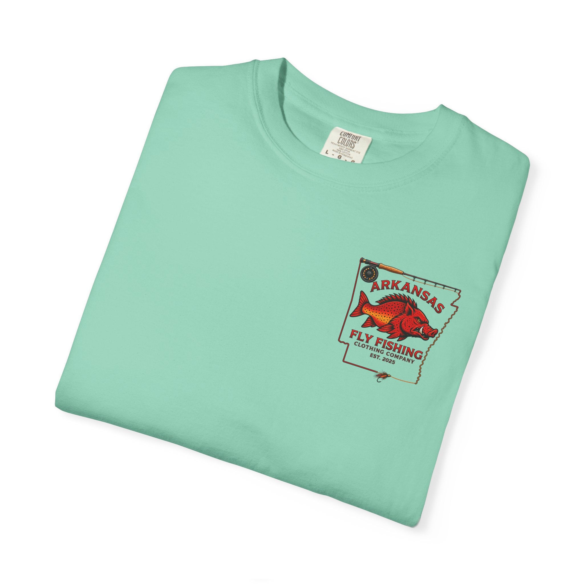 Arkansas Fly Fishing Clothing Company T-Shirt | Fly Rod Script Back Print