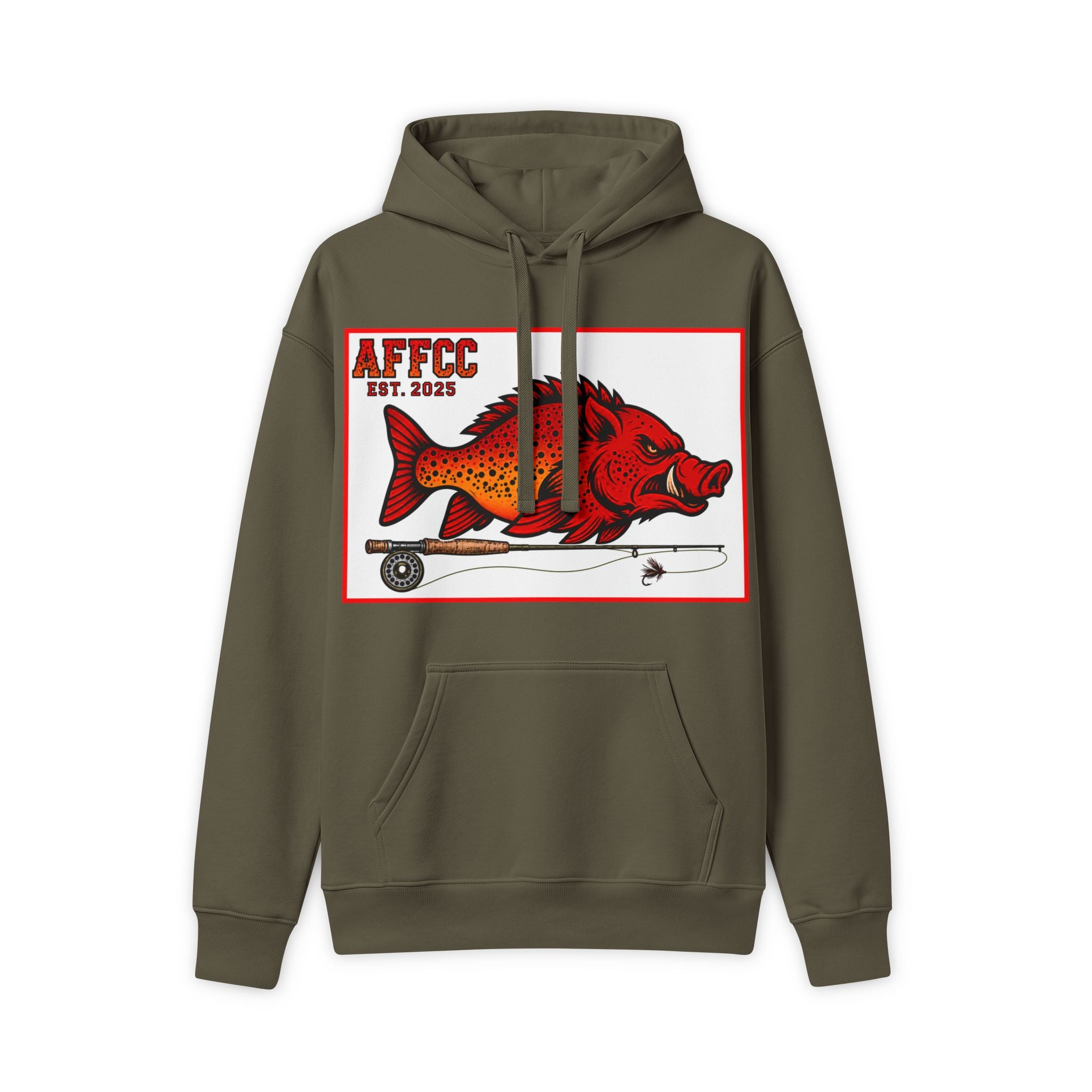 AFFCC FLY ROD LOGO Maxweight Hoodie — AFCC Est. 2025 Boar Skateboard Graphic Pullover
