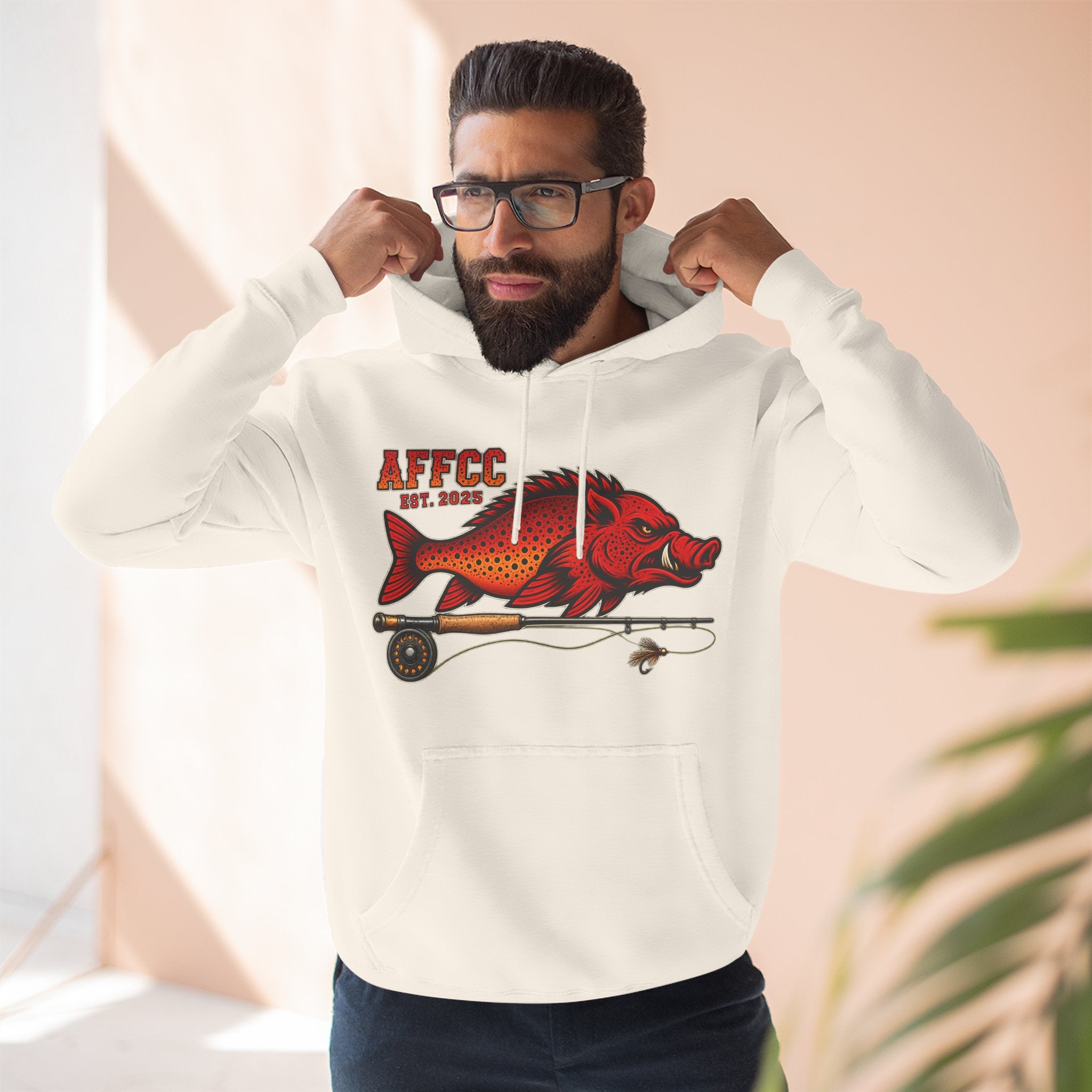 AFFCC Logo Hoodie — 'AFFCC' Hog/Trout Fly Rod Design