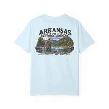 AFFCC Graphic Fly Fisherman T-Shirt — "Rooted Here, Cast Anywhere" Outdoor Tee