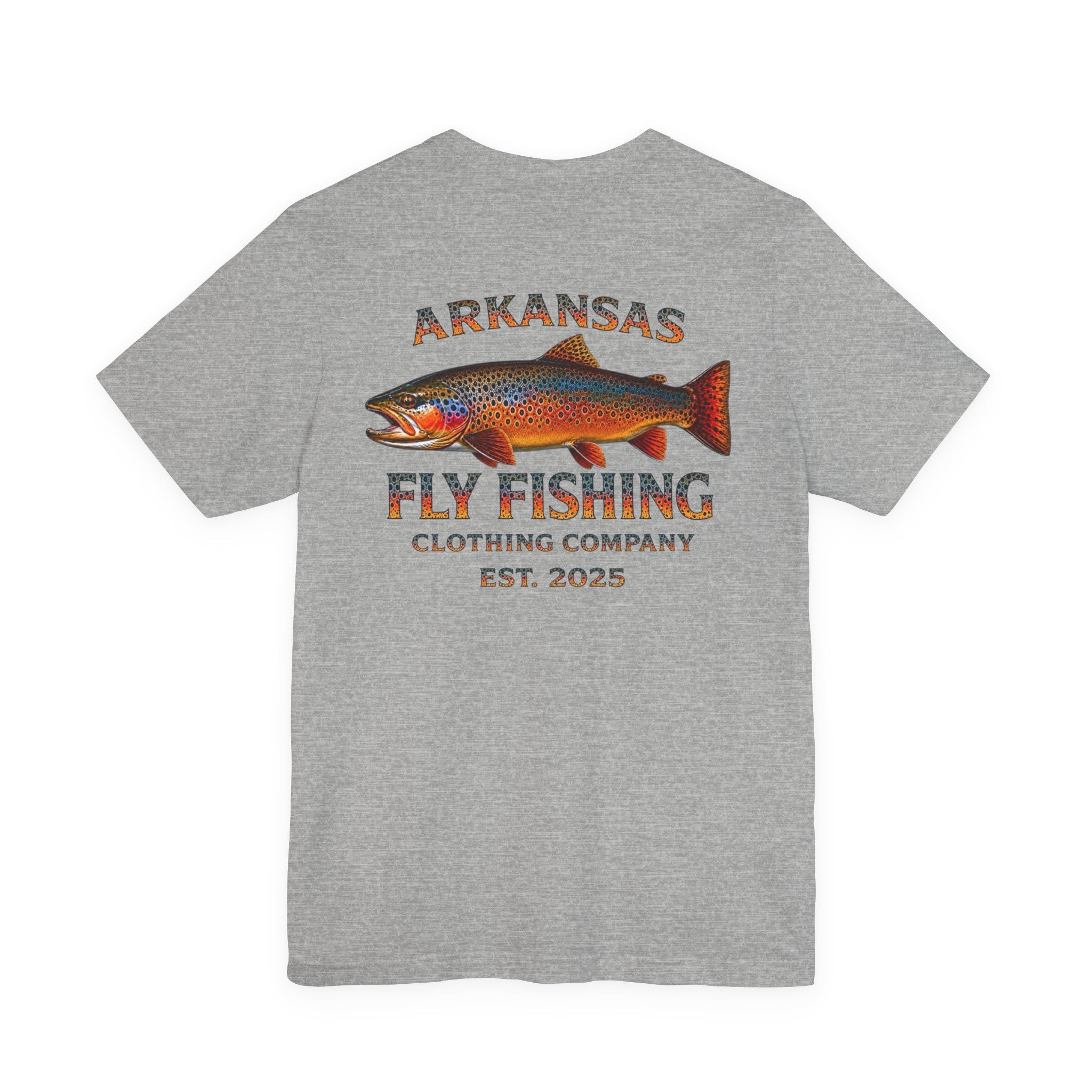 Athletic fit Runs Small AFFCC Arkansas Fly Fishing Tee – Brown Trout Graphic Short Sleeve Shirt