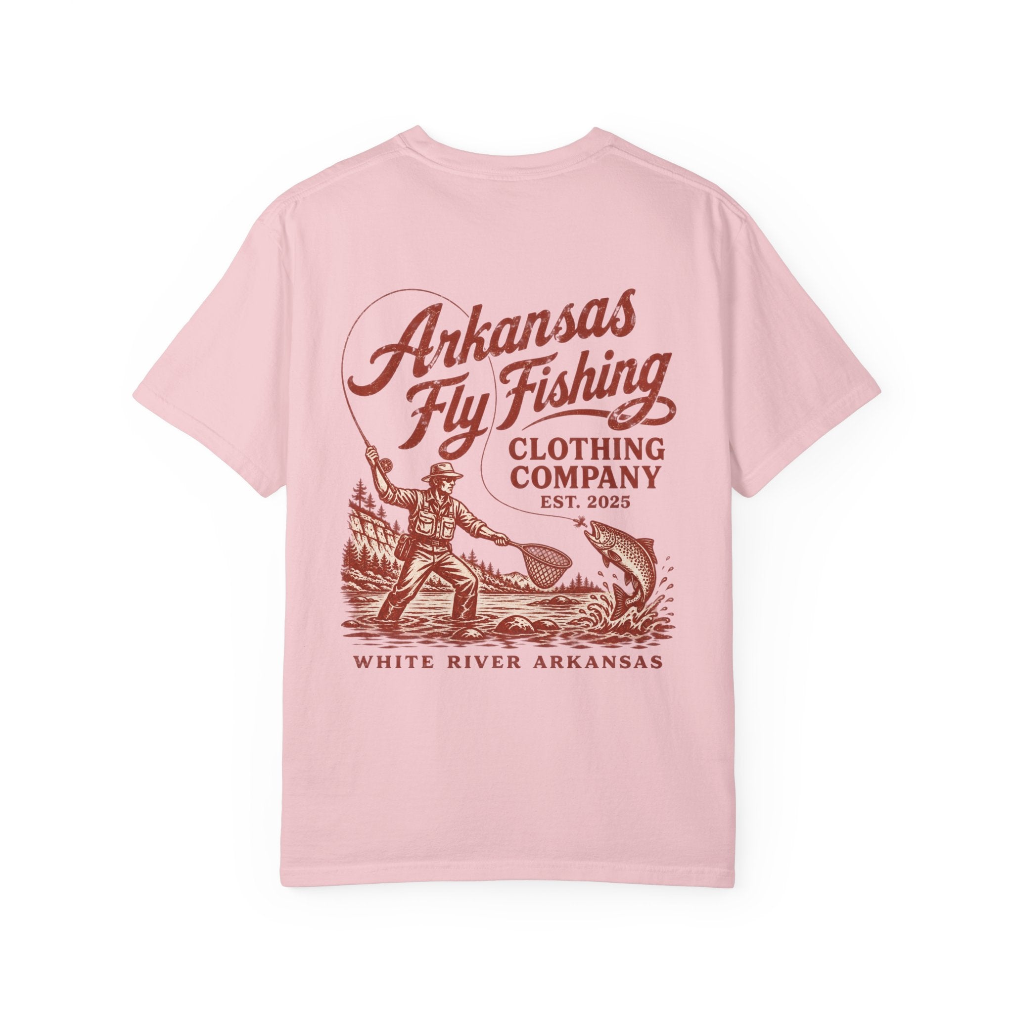 AFFC Arkansas Fly Fishing Hog/Trout Patch T-Shirt | Small Chest Graphic Large Back Graphic