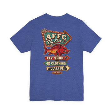 Athletic Fit Runs Small AFFCC Fly Shop T-Shirt — Retro Fish Sign Graphic Tee (AFFC Fly Shop)