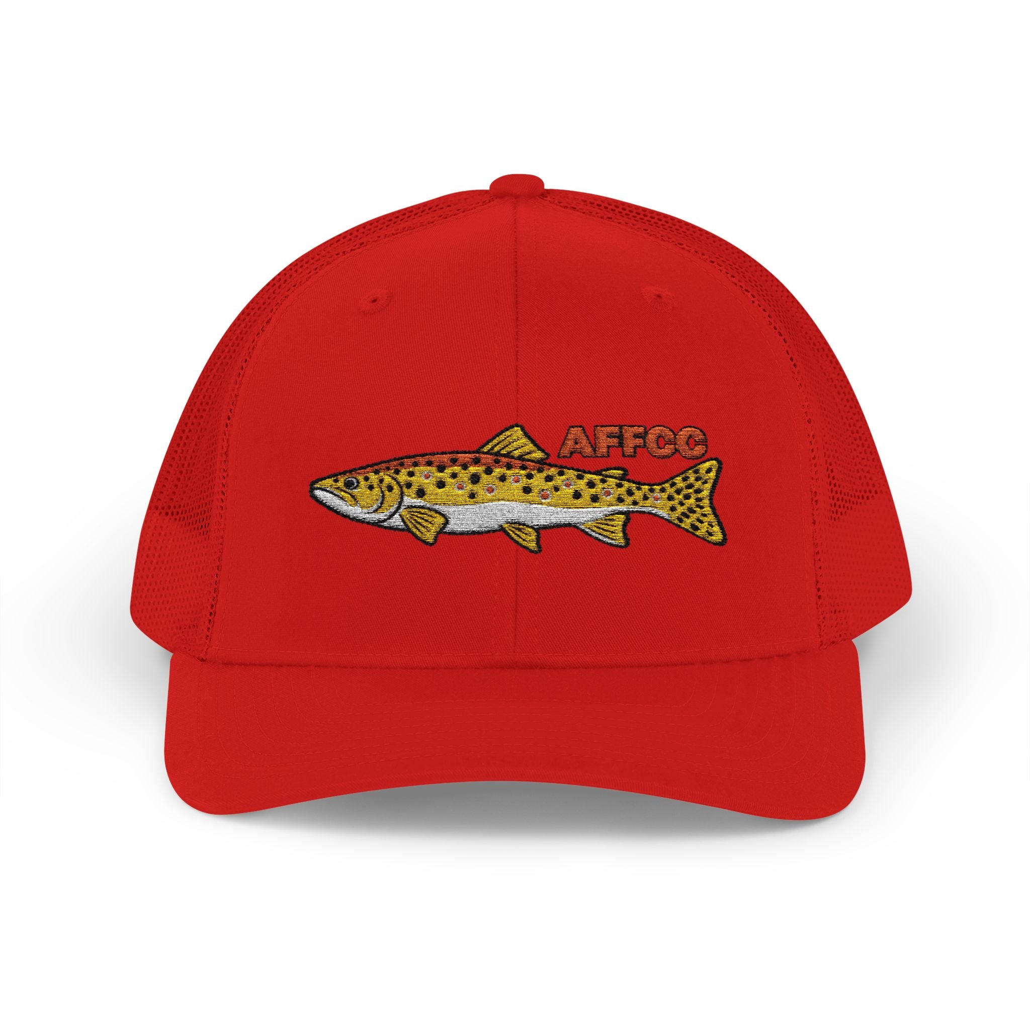 AFFCC Brown Trout Embroidered Trucker Hat – Embroidered Brown Trout ‘AFFCC’ Fishing Hat