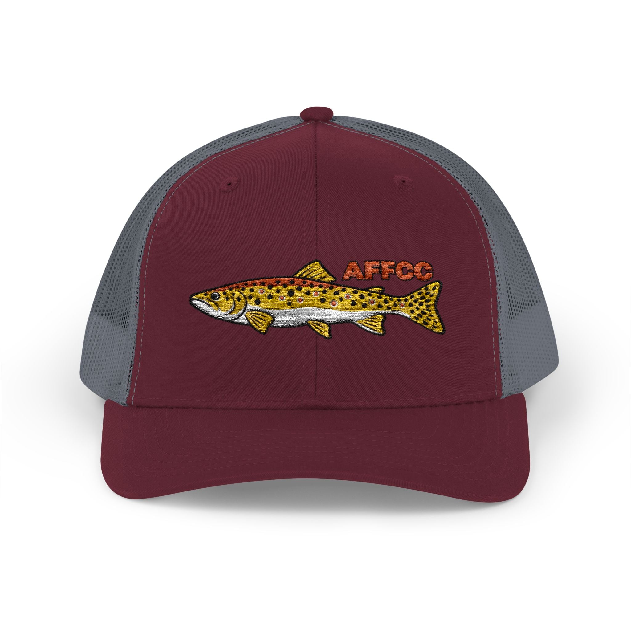 AFFCC Brown Trout Embroidered Trucker Hat – Embroidered Brown Trout ‘AFFCC’ Fishing Hat