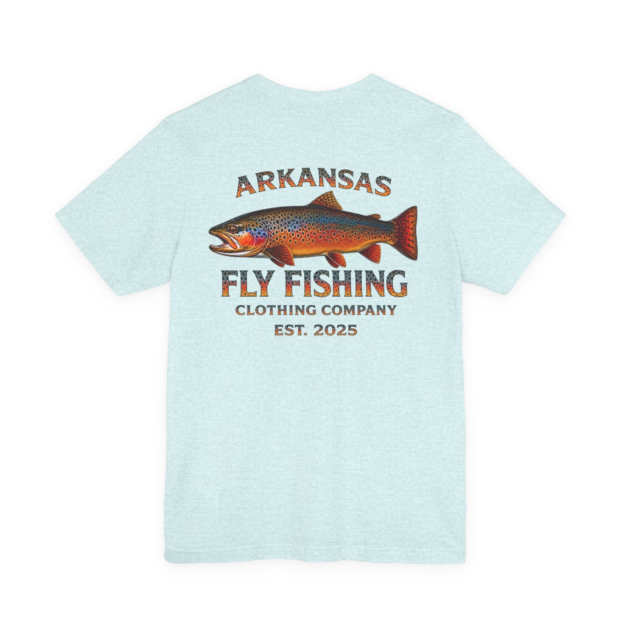 Athletic fit Runs Small AFFCC Arkansas Fly Fishing Tee – Brown Trout Graphic Short Sleeve Shirt