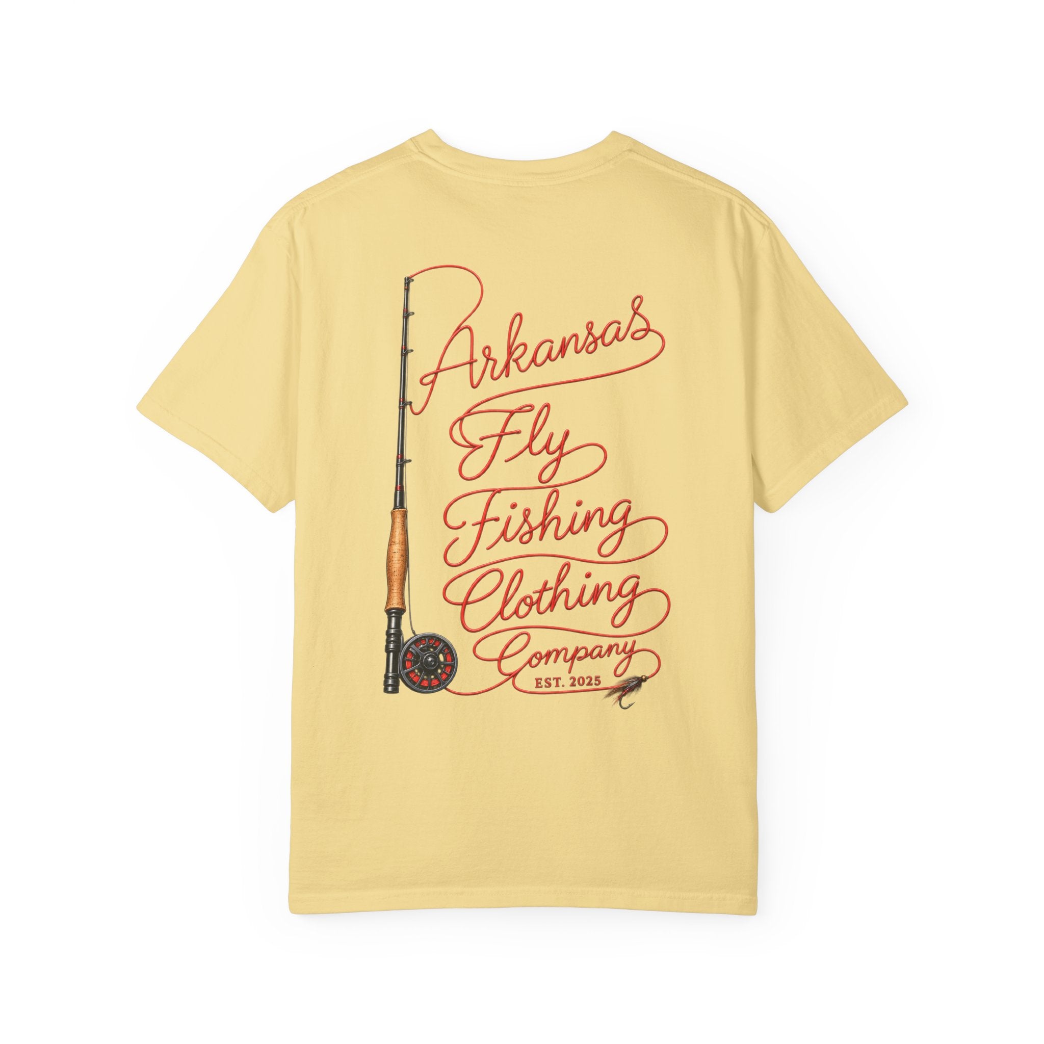 Arkansas Fly Fishing Clothing Company T-Shirt | Fly Rod Script Back Print