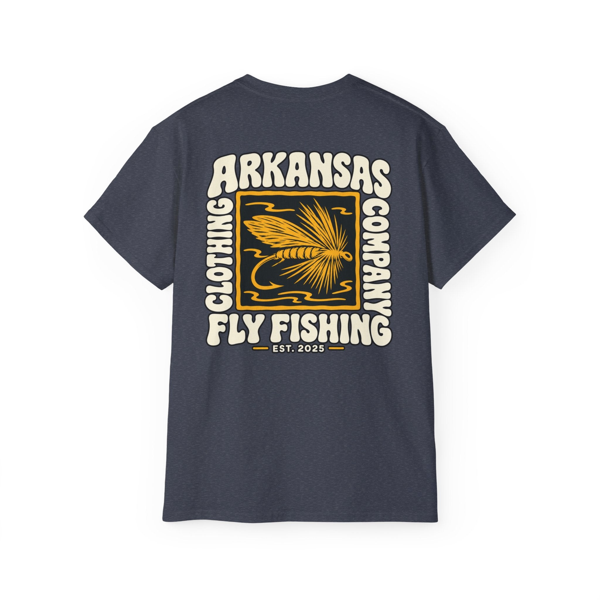 Arkansas Fly Fishing Clothing Company Square Graphic T-Shirt — Arkansas Clothing Company Vintage Fly Design