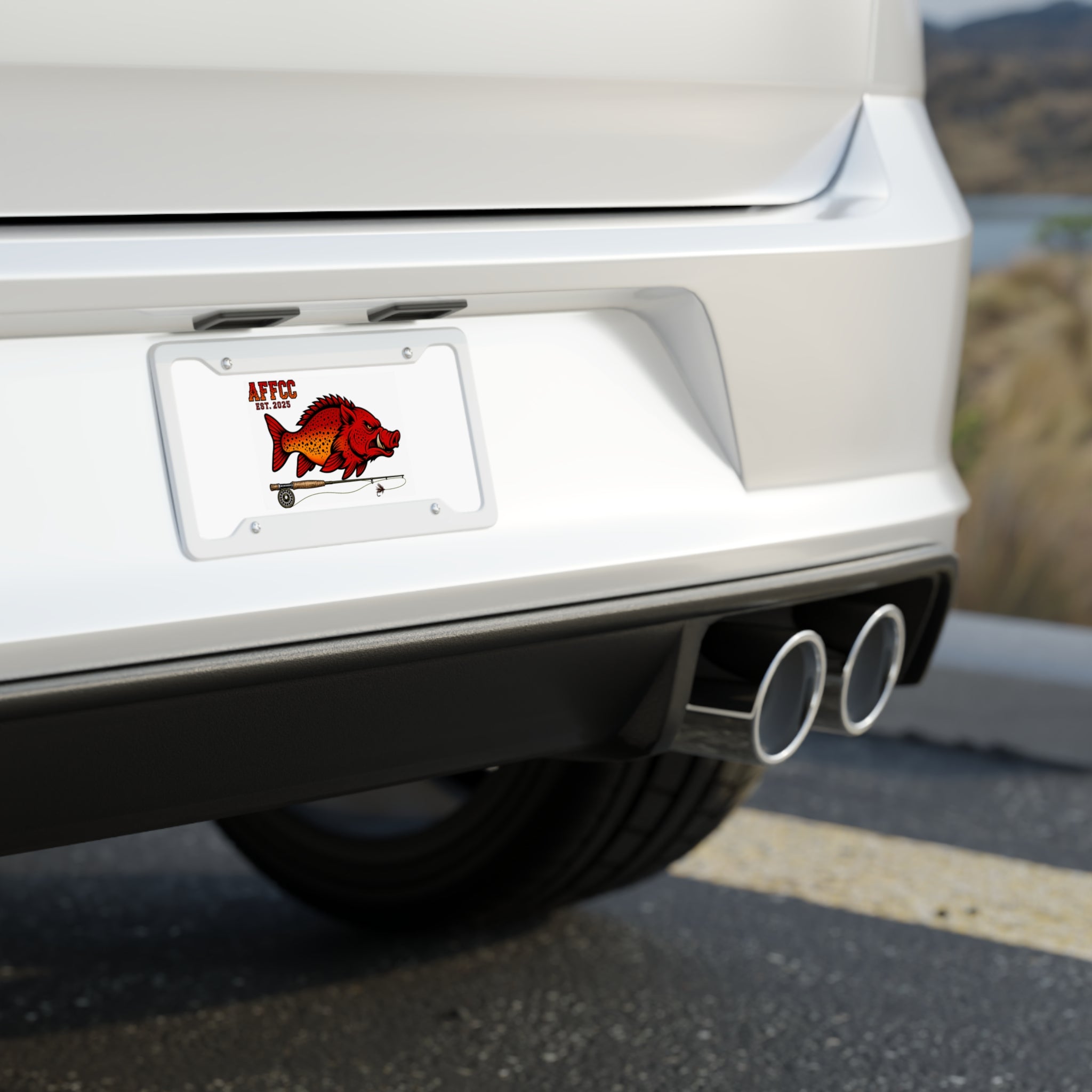 Arkansas Fly Fishing Clothing Company License Plate – AFCC Est. 2025 Razor/Trout with Fly Rod