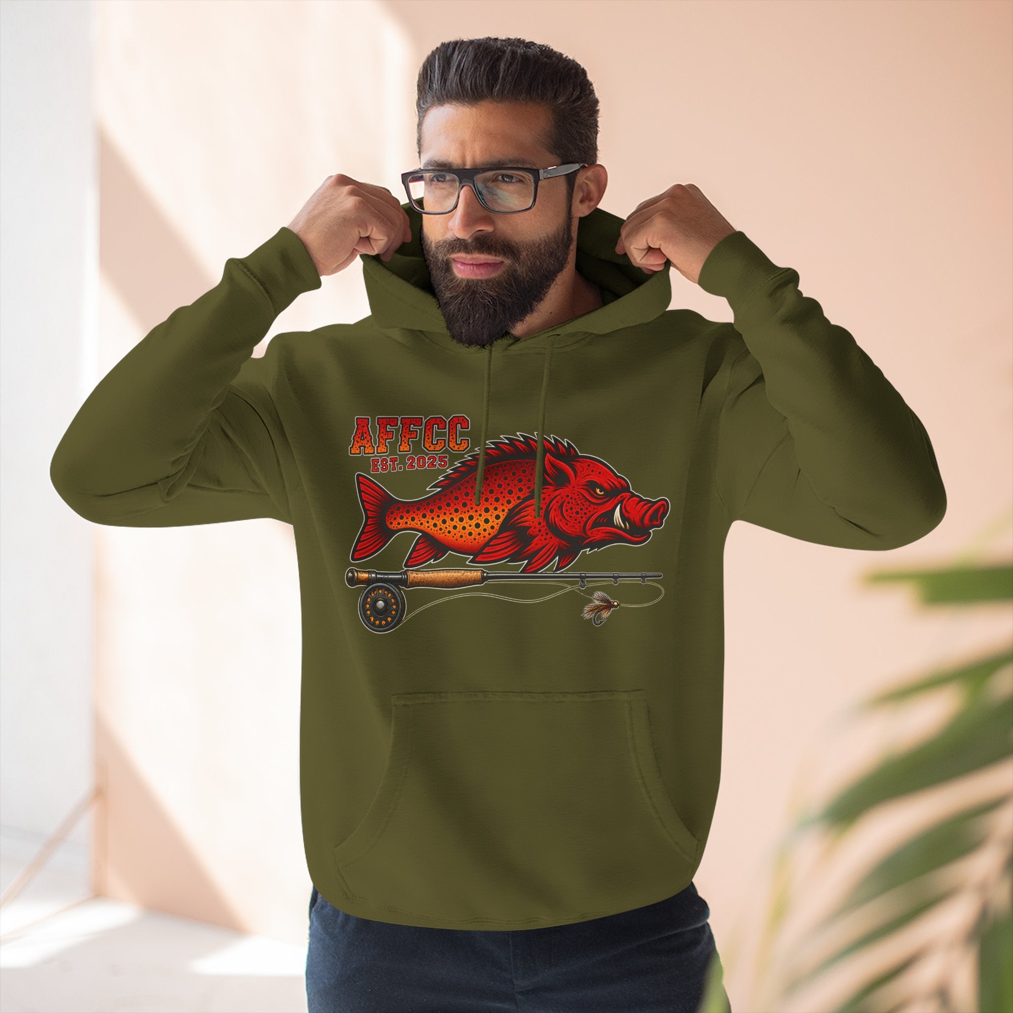 AFFCC Logo Hoodie — 'AFFCC' Hog/Trout Fly Rod Design