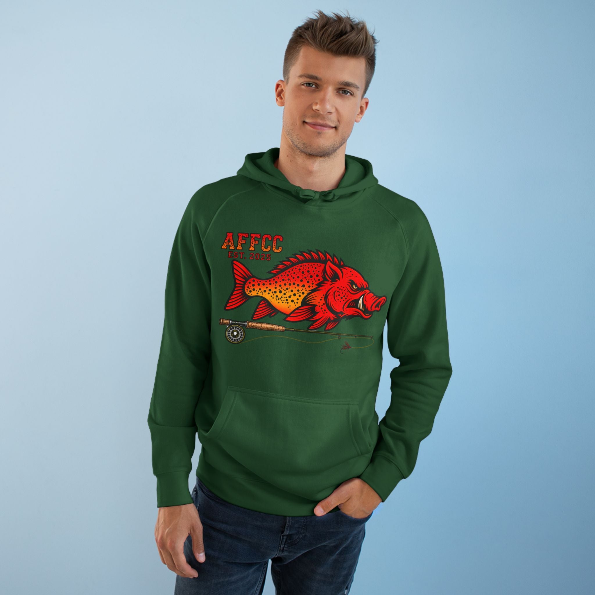 Arkansas Fly Fishing Clothing Company Hoodie — AFFCC EST. 2025 Hog/Trout With Rod Graphic