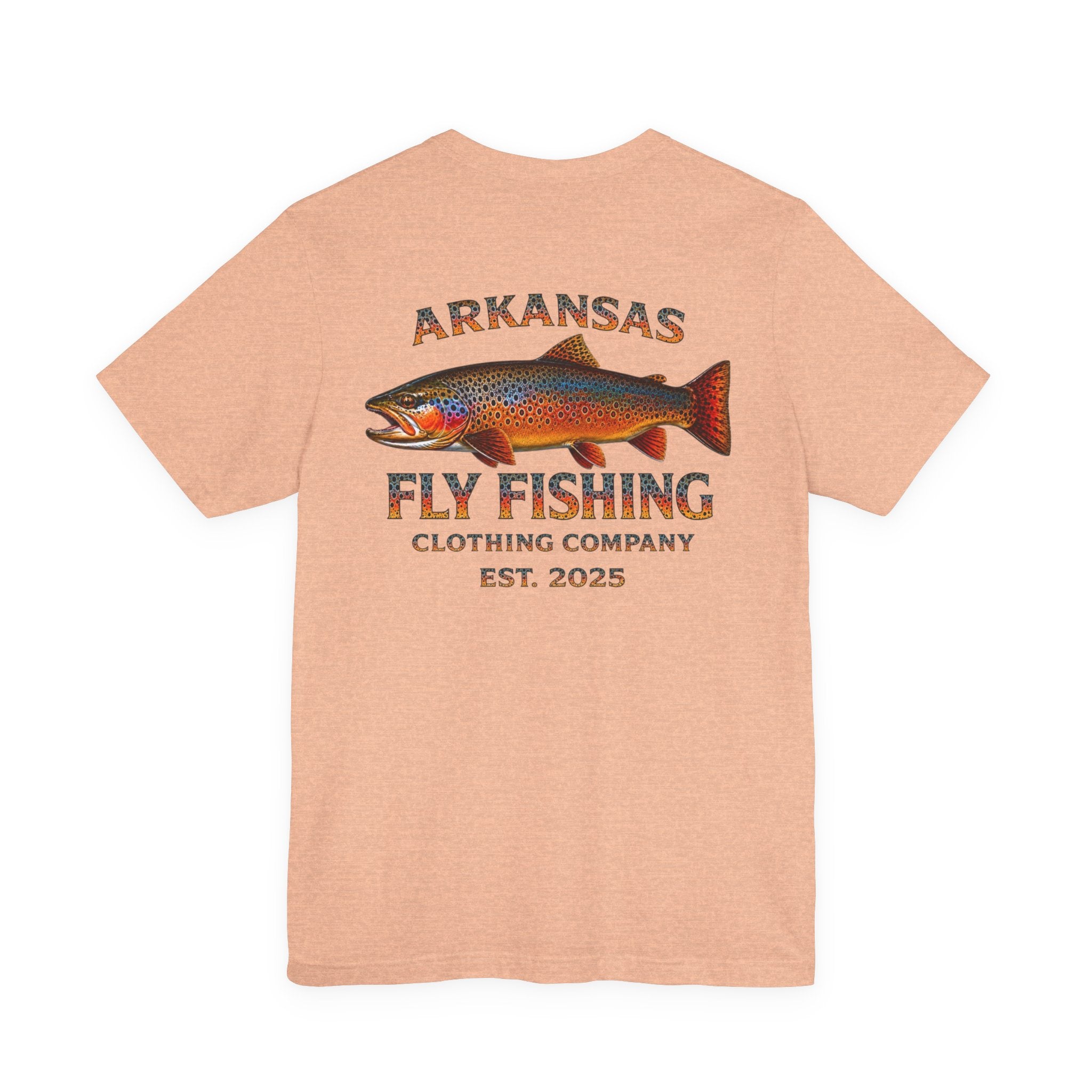Athletic fit Runs Small AFFCC Arkansas Fly Fishing Tee – Brown Trout Graphic Short Sleeve Shirt