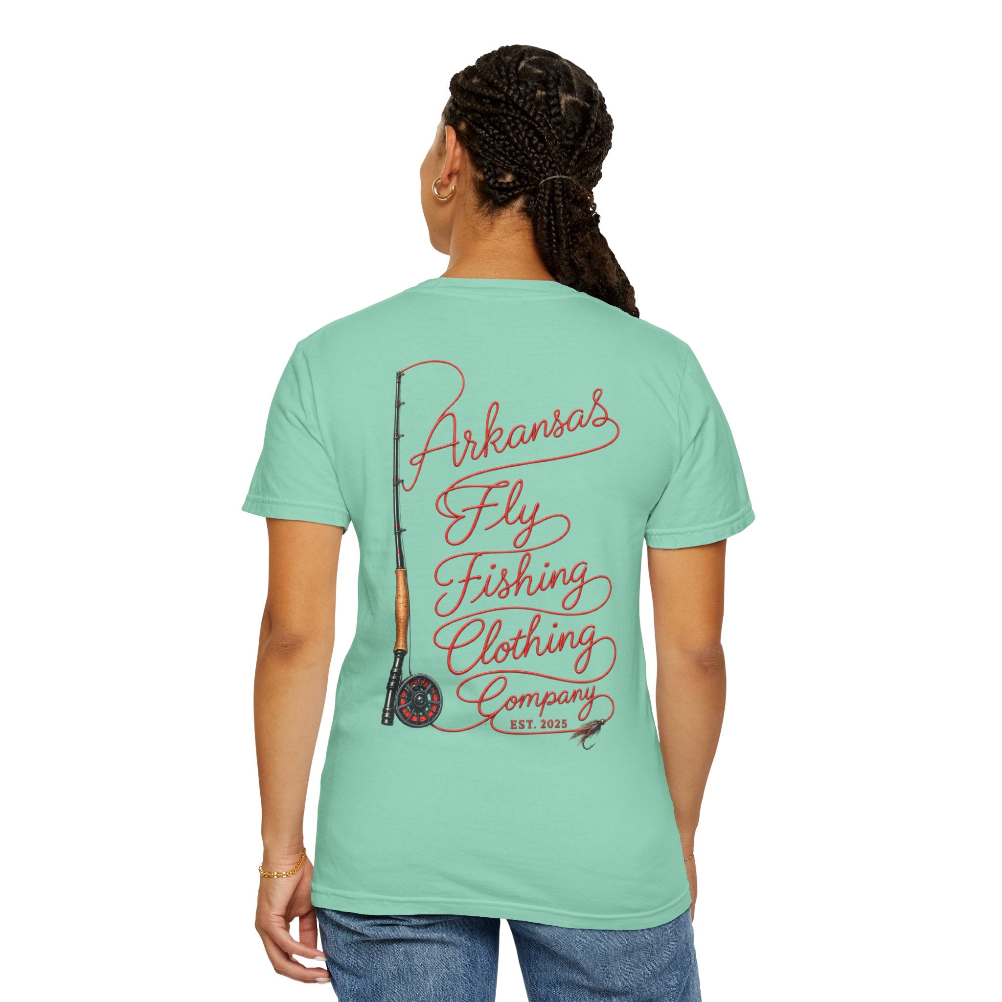 Arkansas Fly Fishing Clothing Company T-Shirt | Fly Rod Script Back Print
