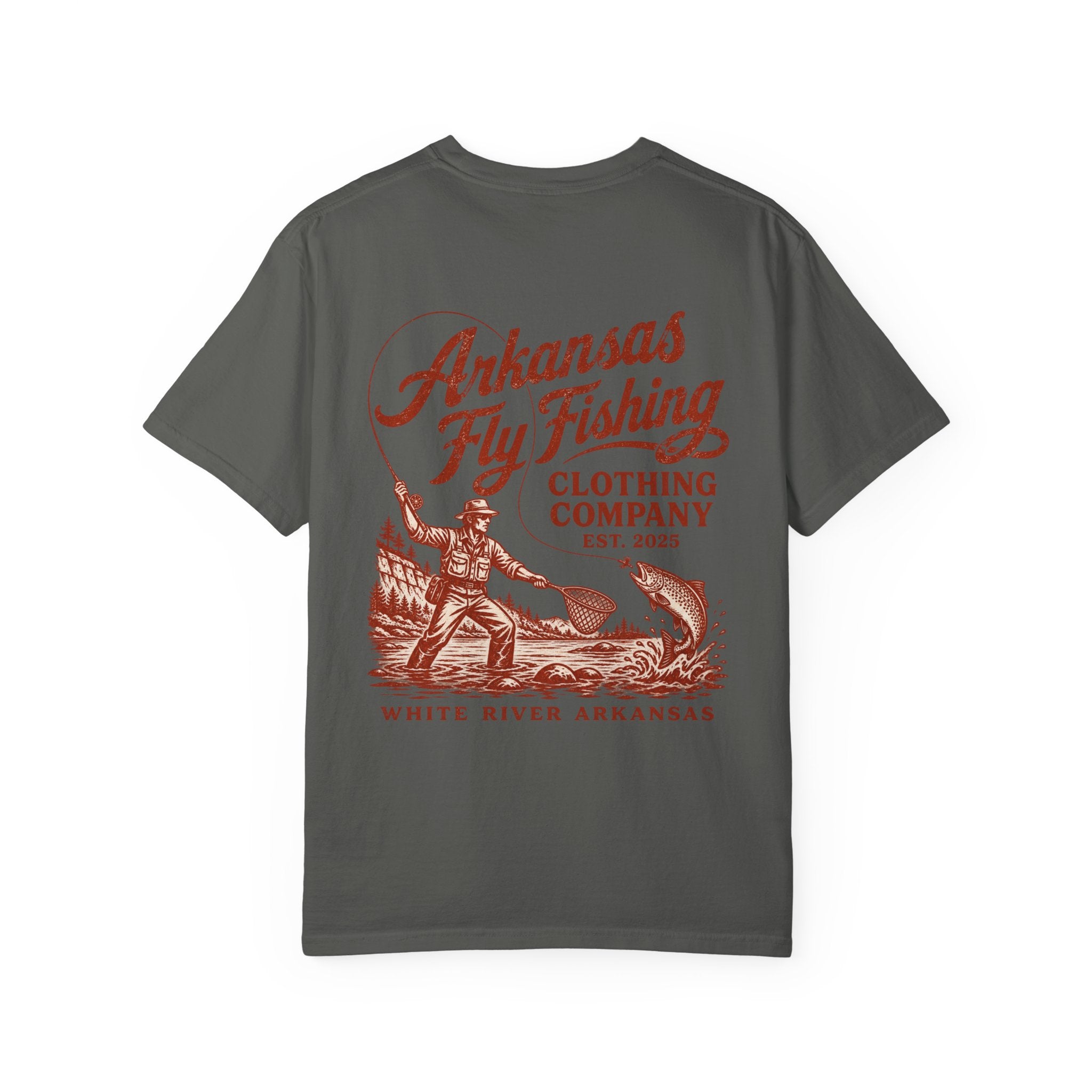 AFFC Arkansas Fly Fishing Hog/Trout Patch T-Shirt | Small Chest Graphic Large Back Graphic