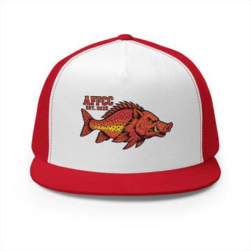 AFFCC Embroidered Hog/Trout Flat Bill Trucker Cap – Hot/Trout Logo Graphic Hat