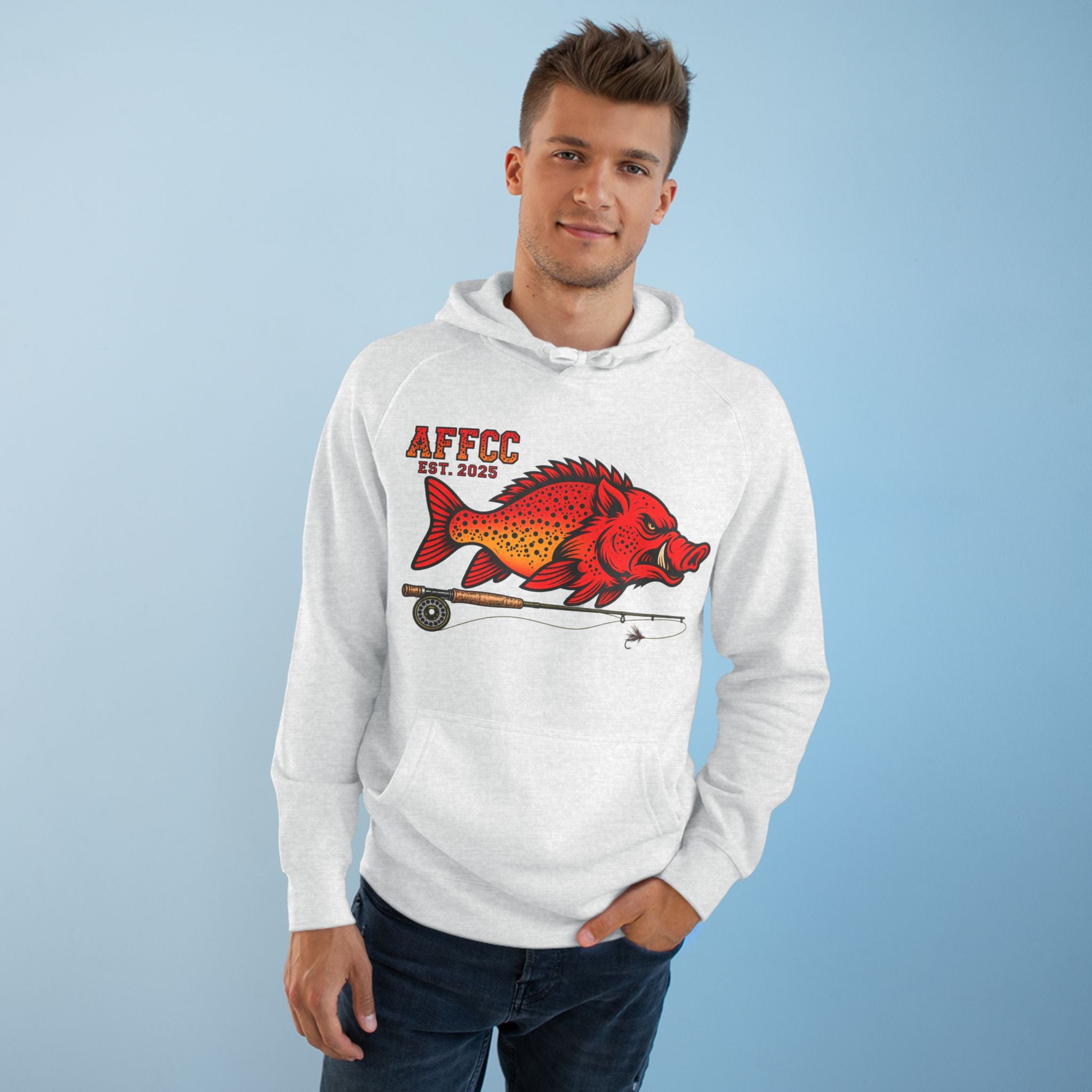 Arkansas Fly Fishing Clothing Company Hoodie — AFFCC EST. 2025 Hog/Trout With Rod Graphic