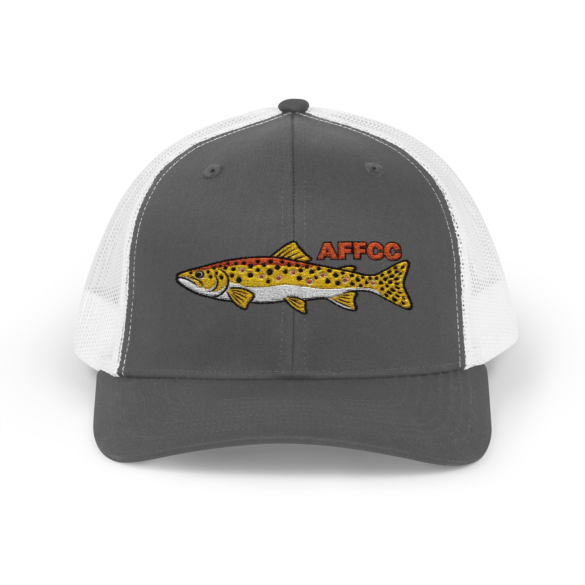 AFFCC Brown Trout Embroidered Trucker Hat – Embroidered Brown Trout ‘AFFCC’ Fishing Hat