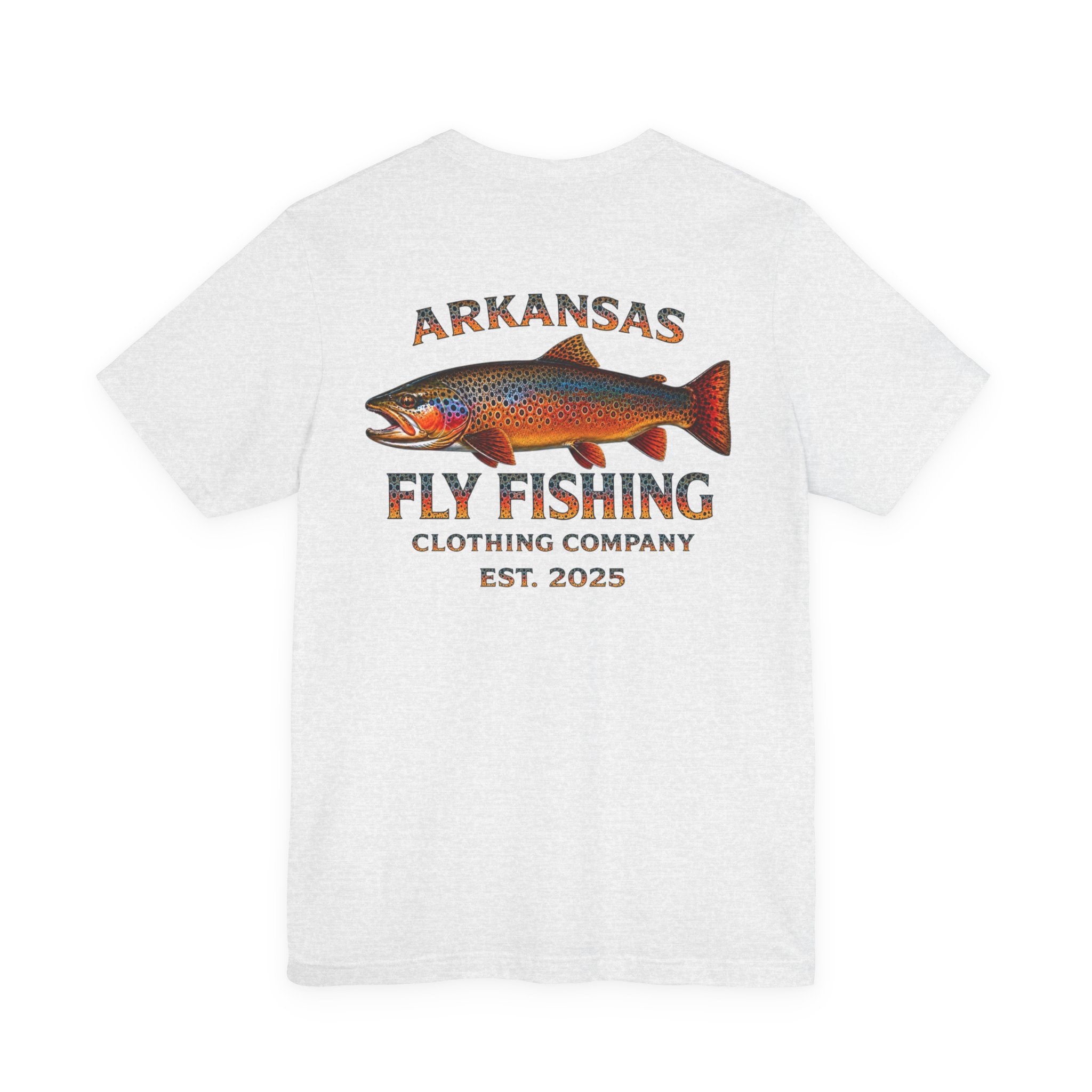 Athletic fit Runs Small AFFCC Arkansas Fly Fishing Tee – Brown Trout Graphic Short Sleeve Shirt