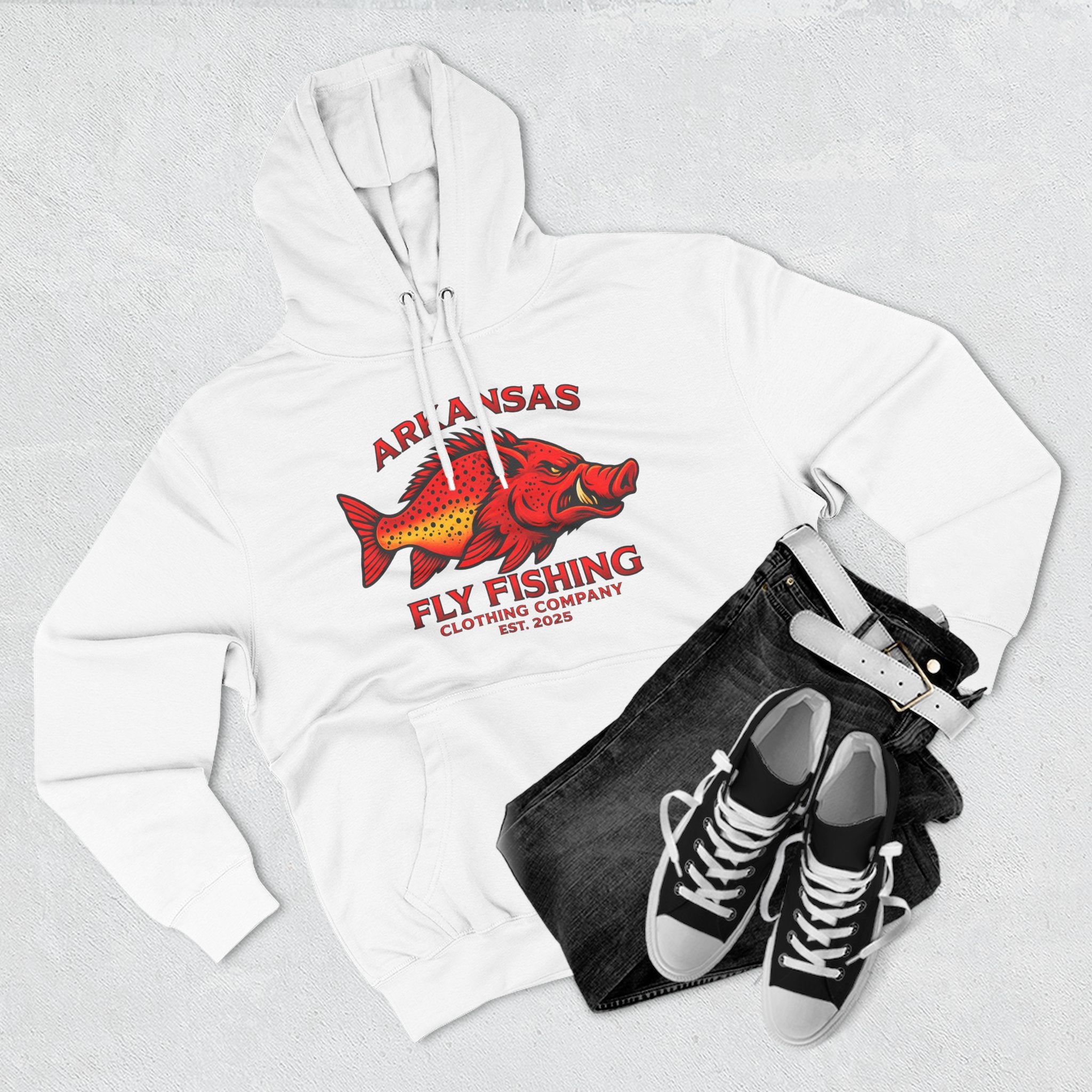Arkansas Fly Fishing Clothing Company Logo Hoodie — Hog/Trout  Graphic Pullover