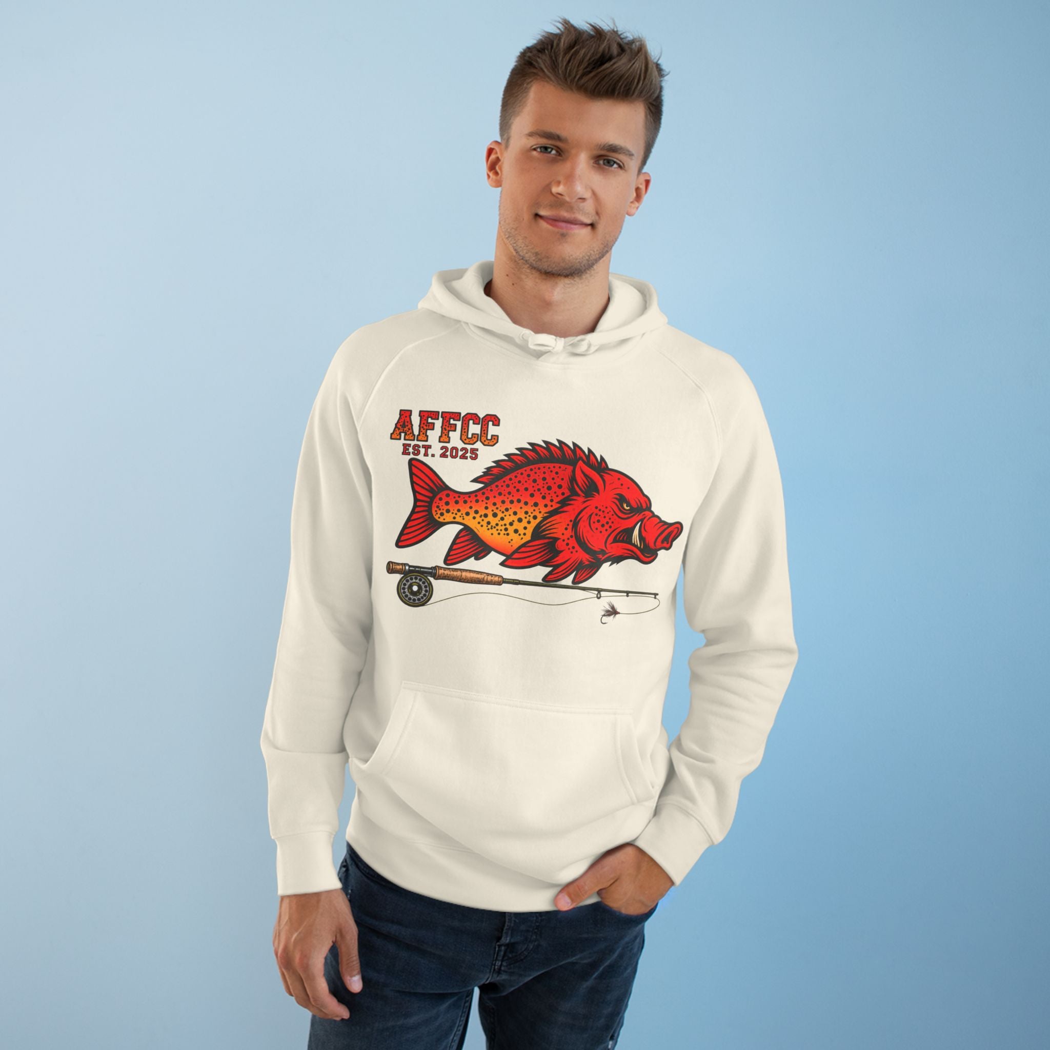 Arkansas Fly Fishing Clothing Company Hoodie — AFFCC EST. 2025 Hog/Trout With Rod Graphic