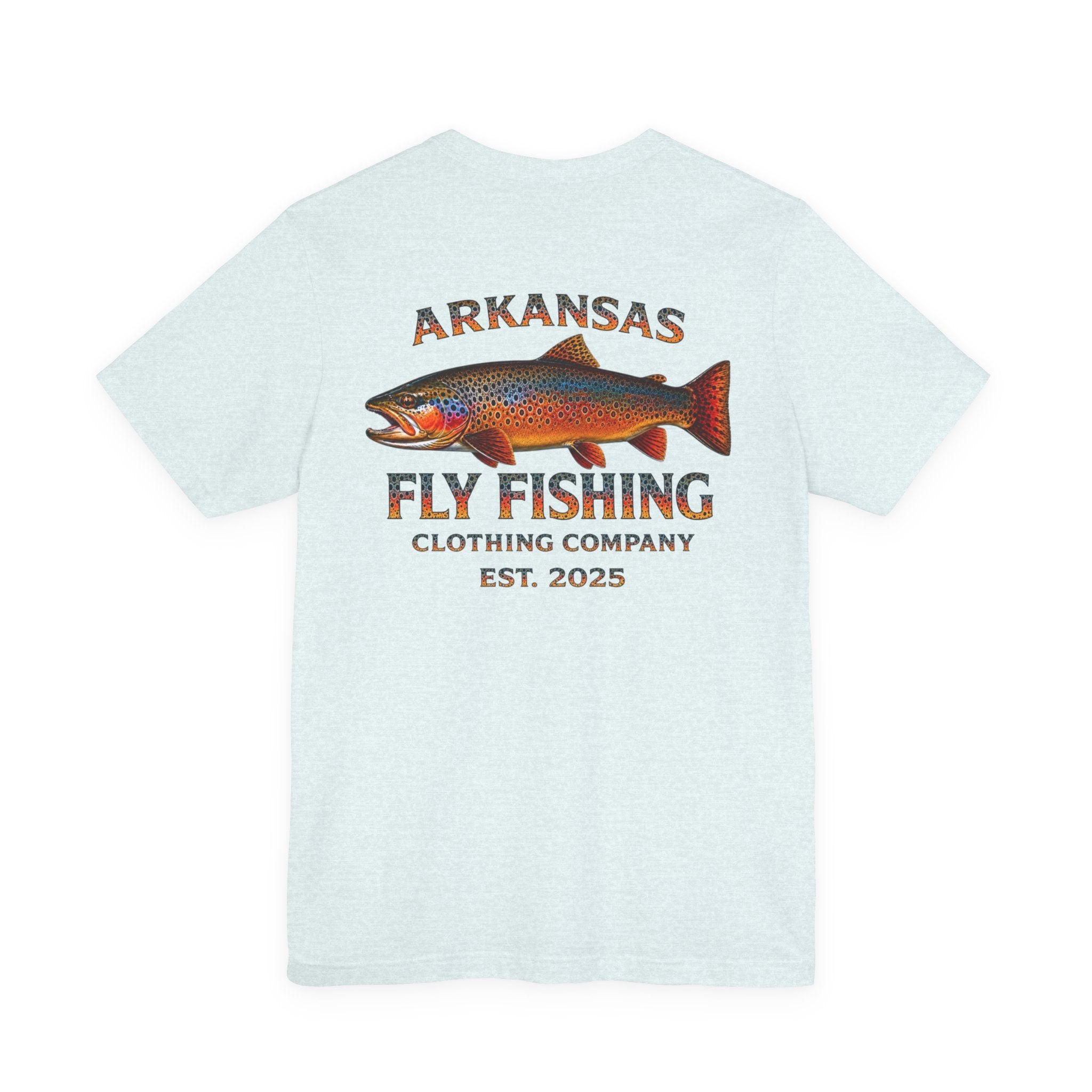 Athletic fit Runs Small AFFCC Arkansas Fly Fishing Tee – Brown Trout Graphic Short Sleeve Shirt