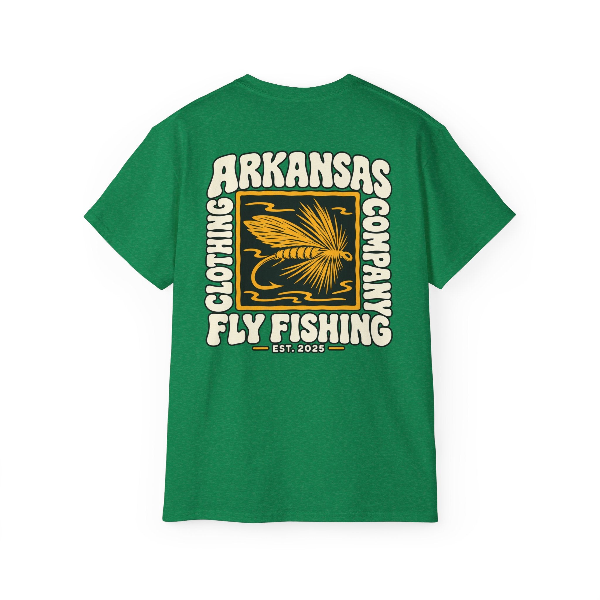 Arkansas Fly Fishing Clothing Company Square Graphic T-Shirt — Arkansas Clothing Company Vintage Fly Design