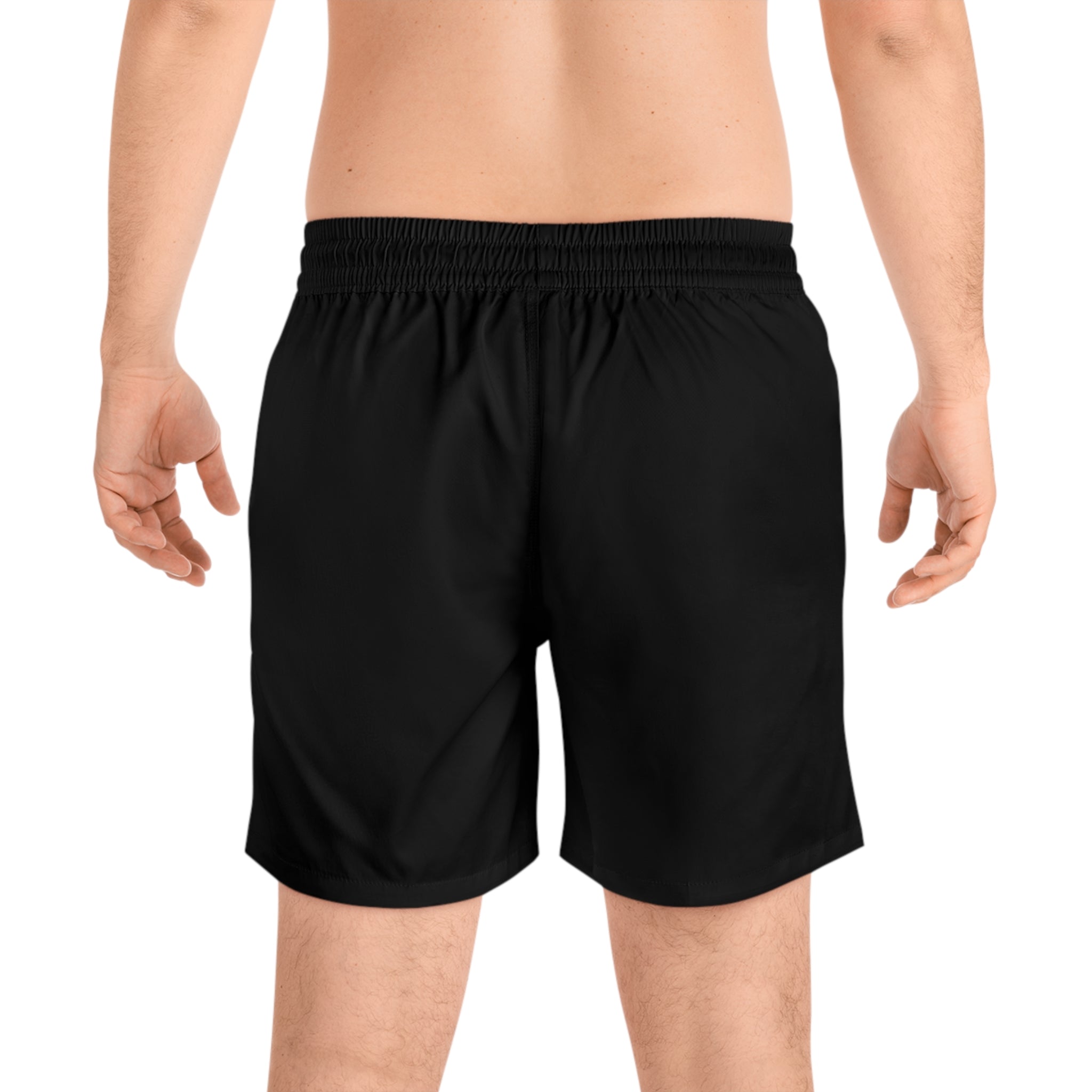 Men's Black Swim Shorts with 'AFTCC' Fishing Marlin Graphic