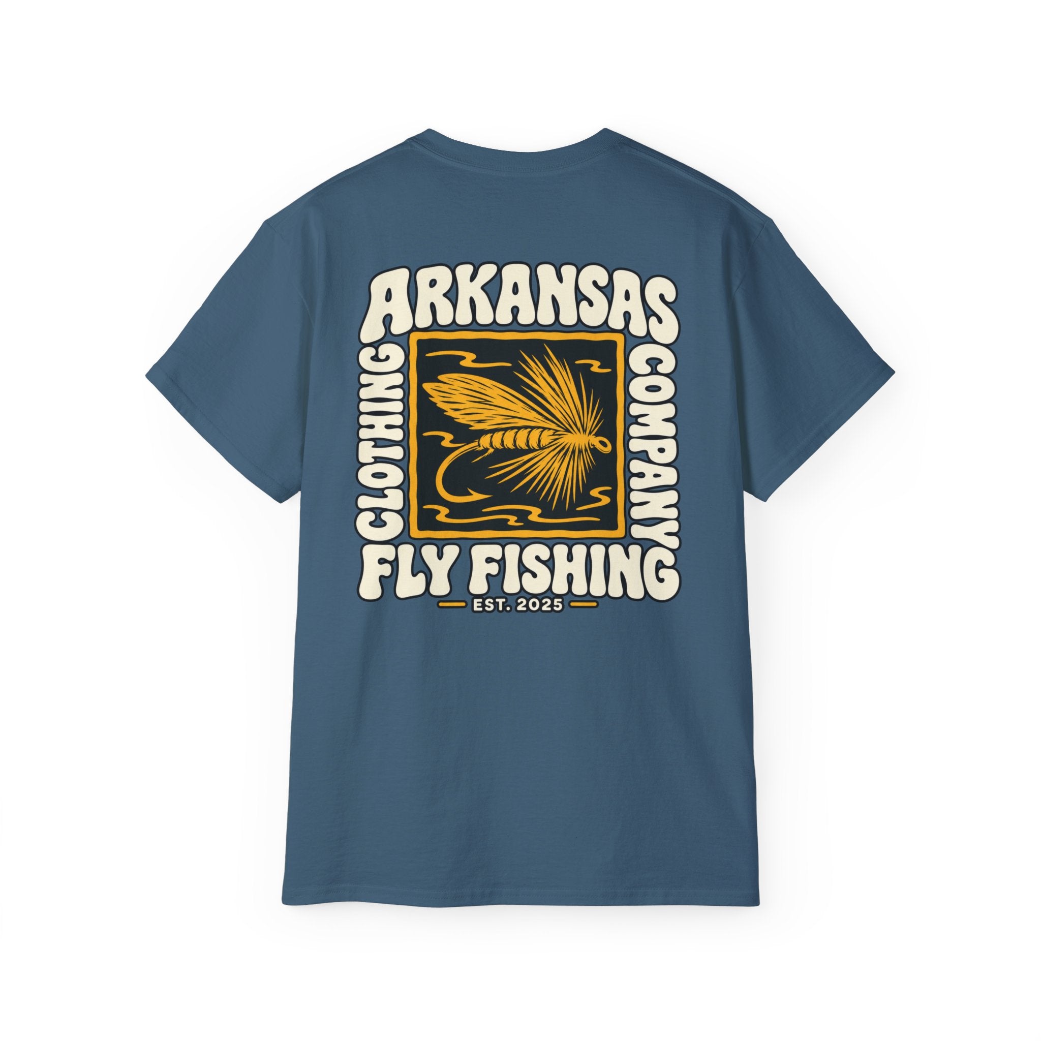 Arkansas Fly Fishing Clothing Company Square Graphic T-Shirt — Arkansas Clothing Company Vintage Fly Design