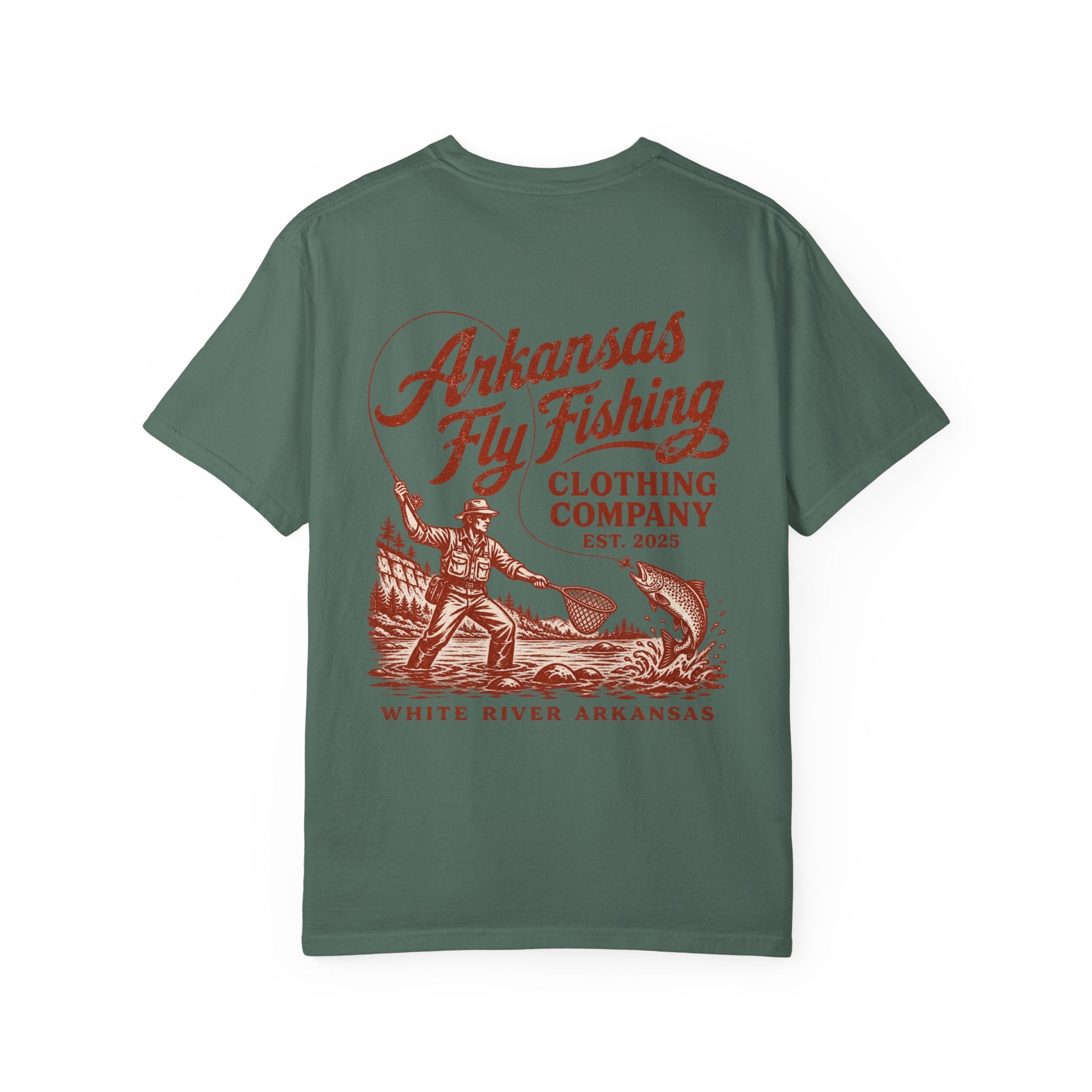 AFFC Arkansas Fly Fishing Hog/Trout Patch T-Shirt | Small Chest Graphic Large Back Graphic