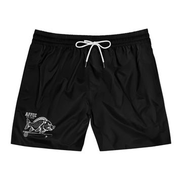 Men's Black Swim Shorts with 'AFTCC' Fishing Marlin Graphic