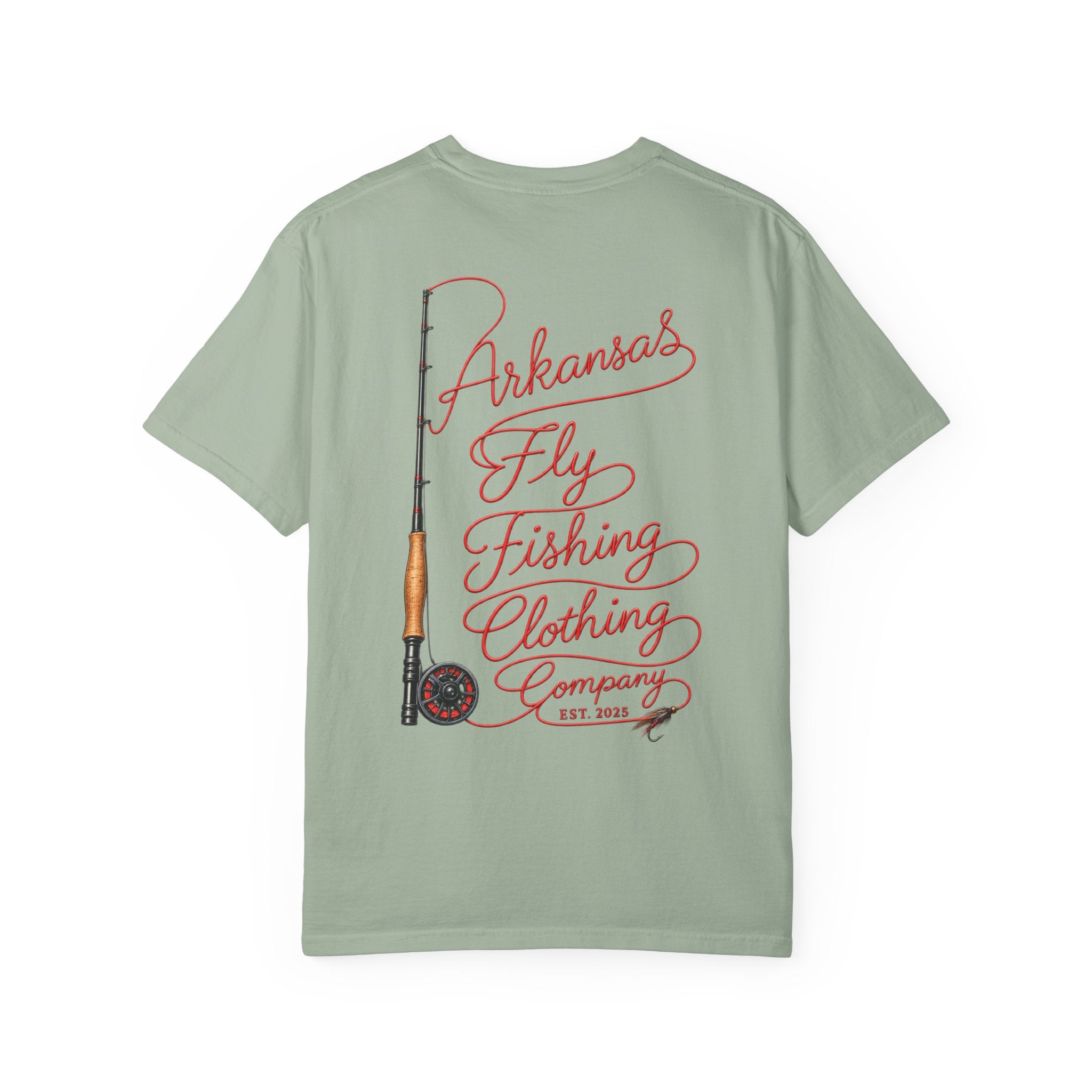 Arkansas Fly Fishing Clothing Company T-Shirt | Fly Rod Script Back Print