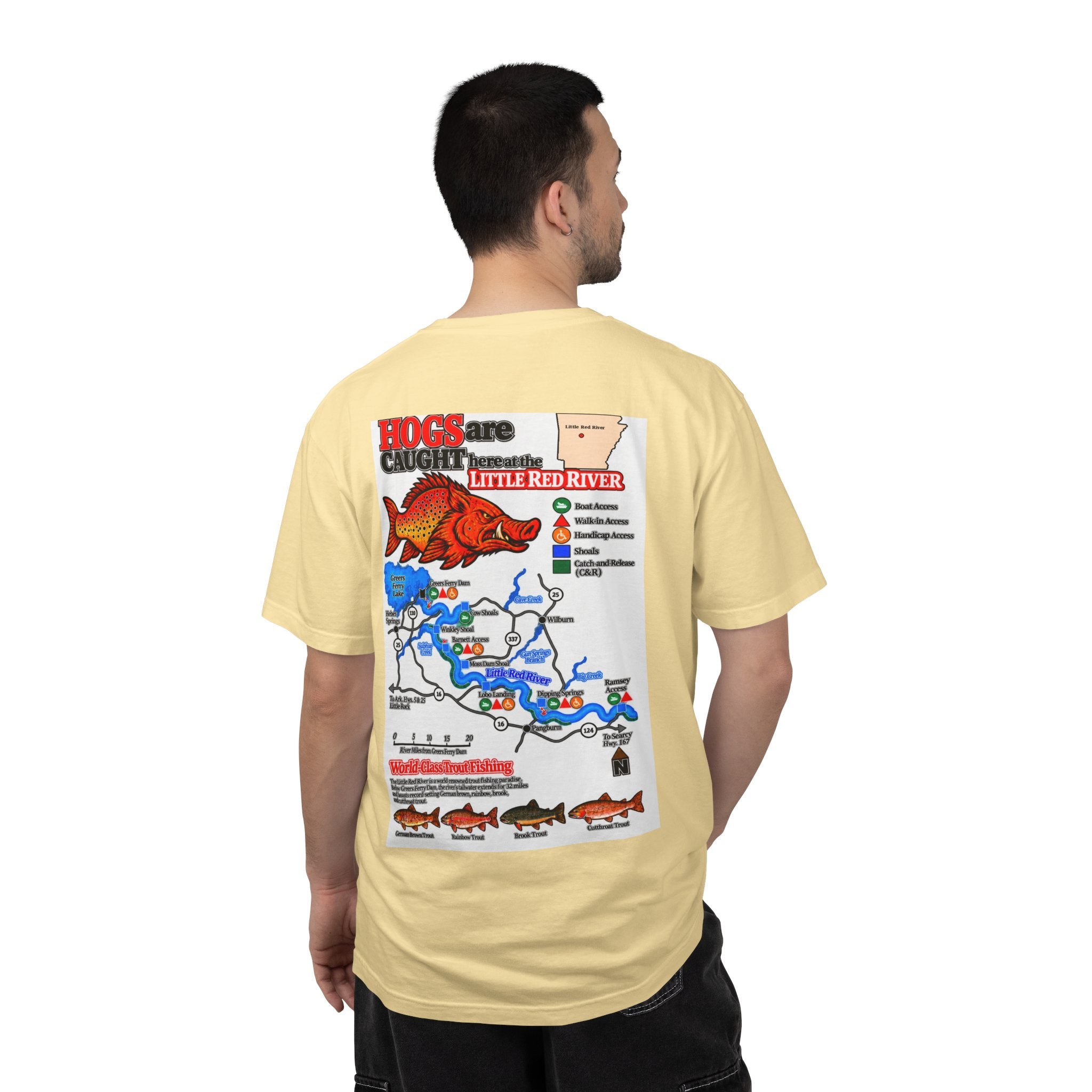 AFFCC Little Red River Arkansas Trout Map T-Shirt — 'Hogs Live Here' Fishing Guide Tee