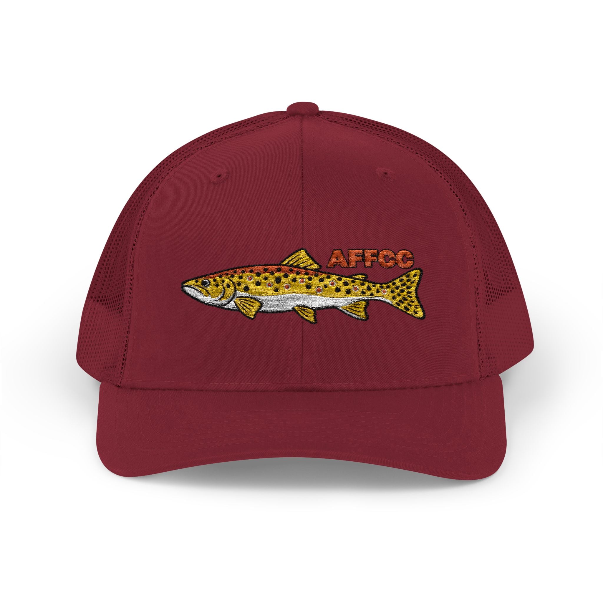 AFFCC Brown Trout Embroidered Trucker Hat – Embroidered Brown Trout ‘AFFCC’ Fishing Hat
