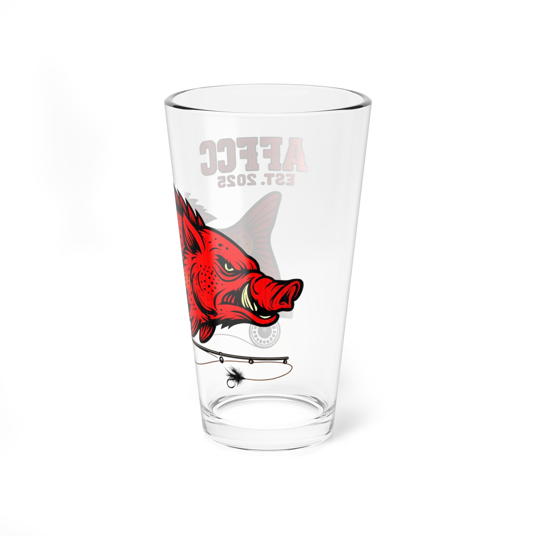 AFFCC Est. 2025 HogTrout Logo Mixing Glass — 16oz Bar Pint for Anglers & Cocktail Lovers